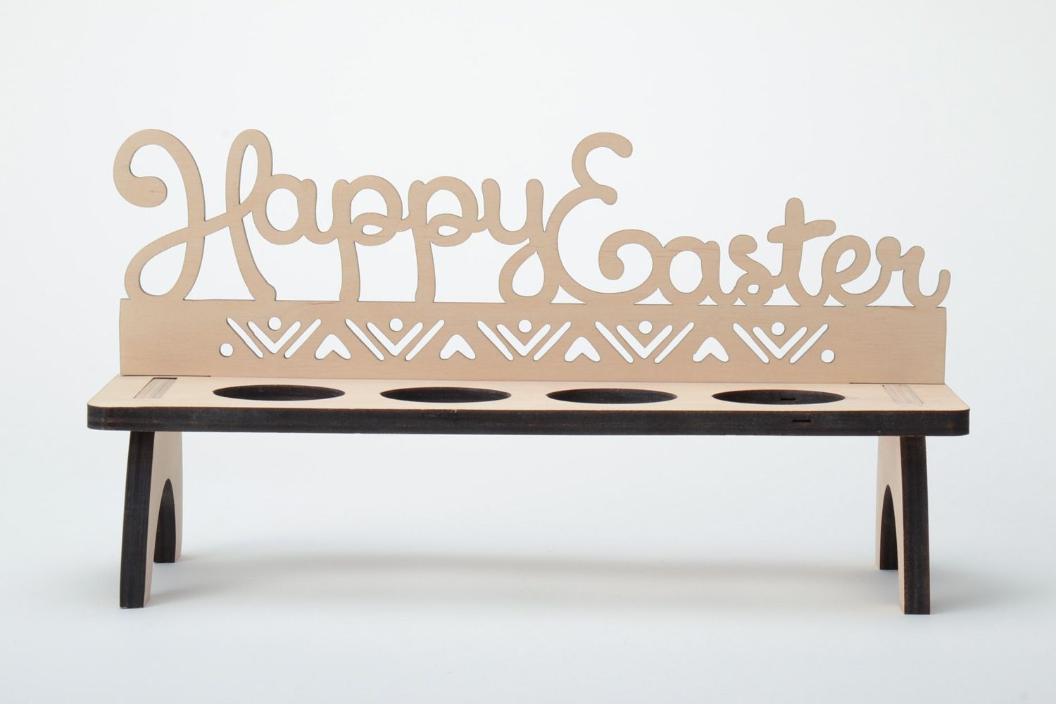 Handmade plywood blank holder for 4 Easter eggs and linen sack bag photo 2
