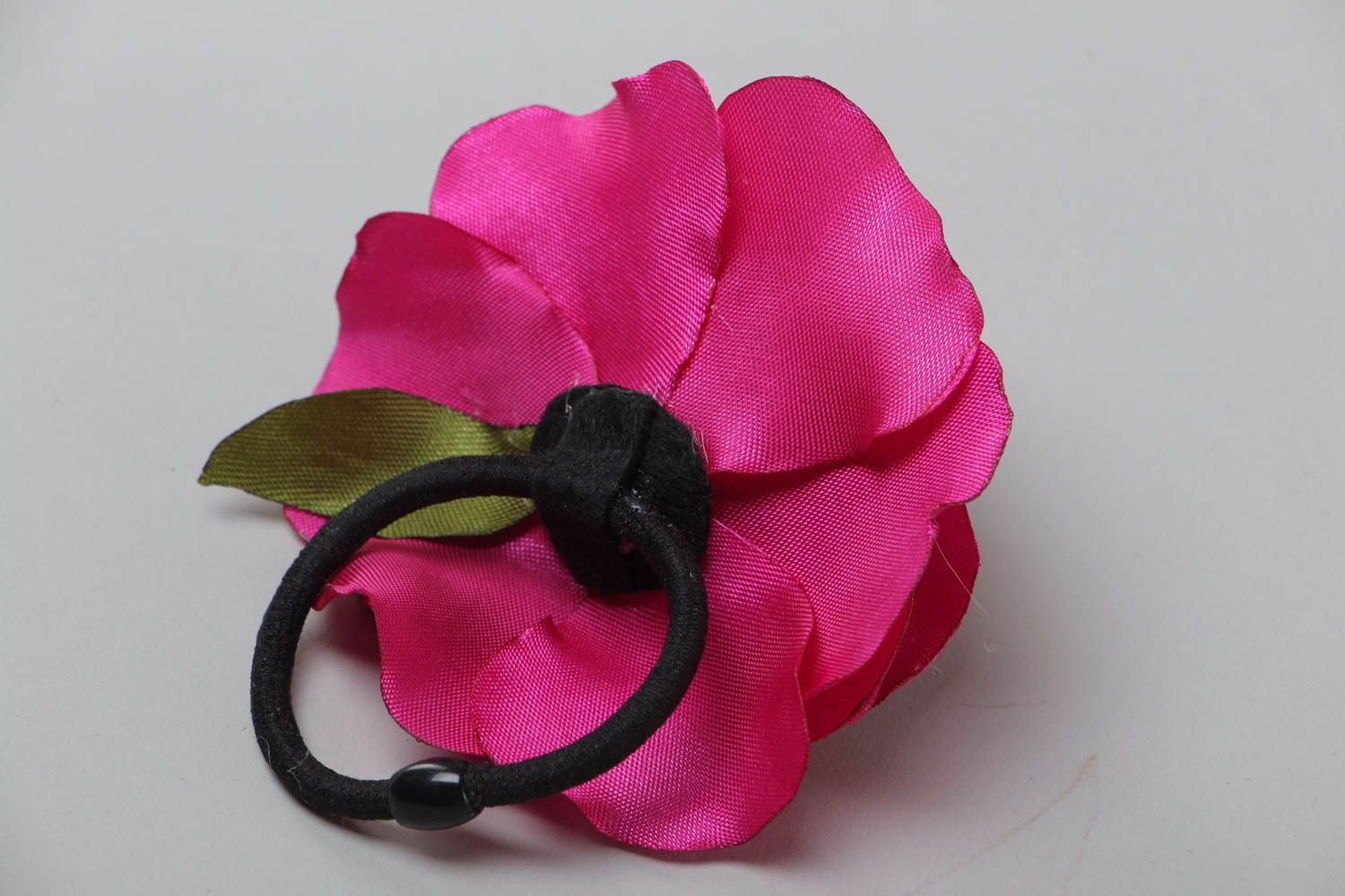 Резинка для волос с цветком большая яркая розовая красивая модная ручной работы фото 4