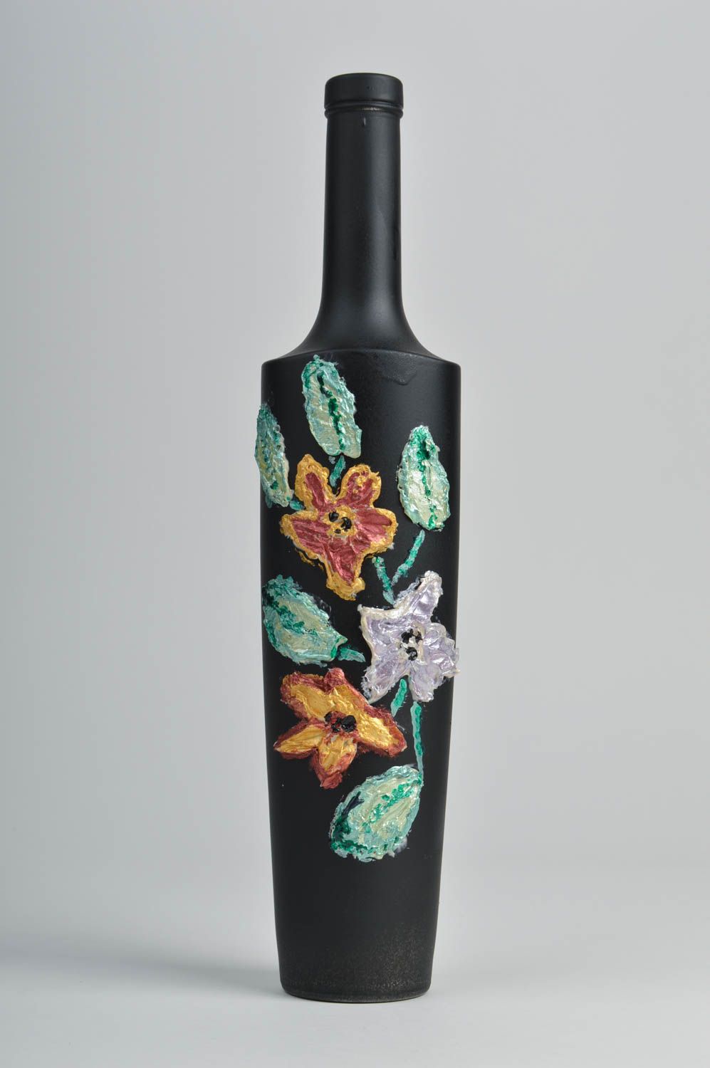 14 inches black bottle with flower décor ceramic flower vase 1,65 lb photo 2