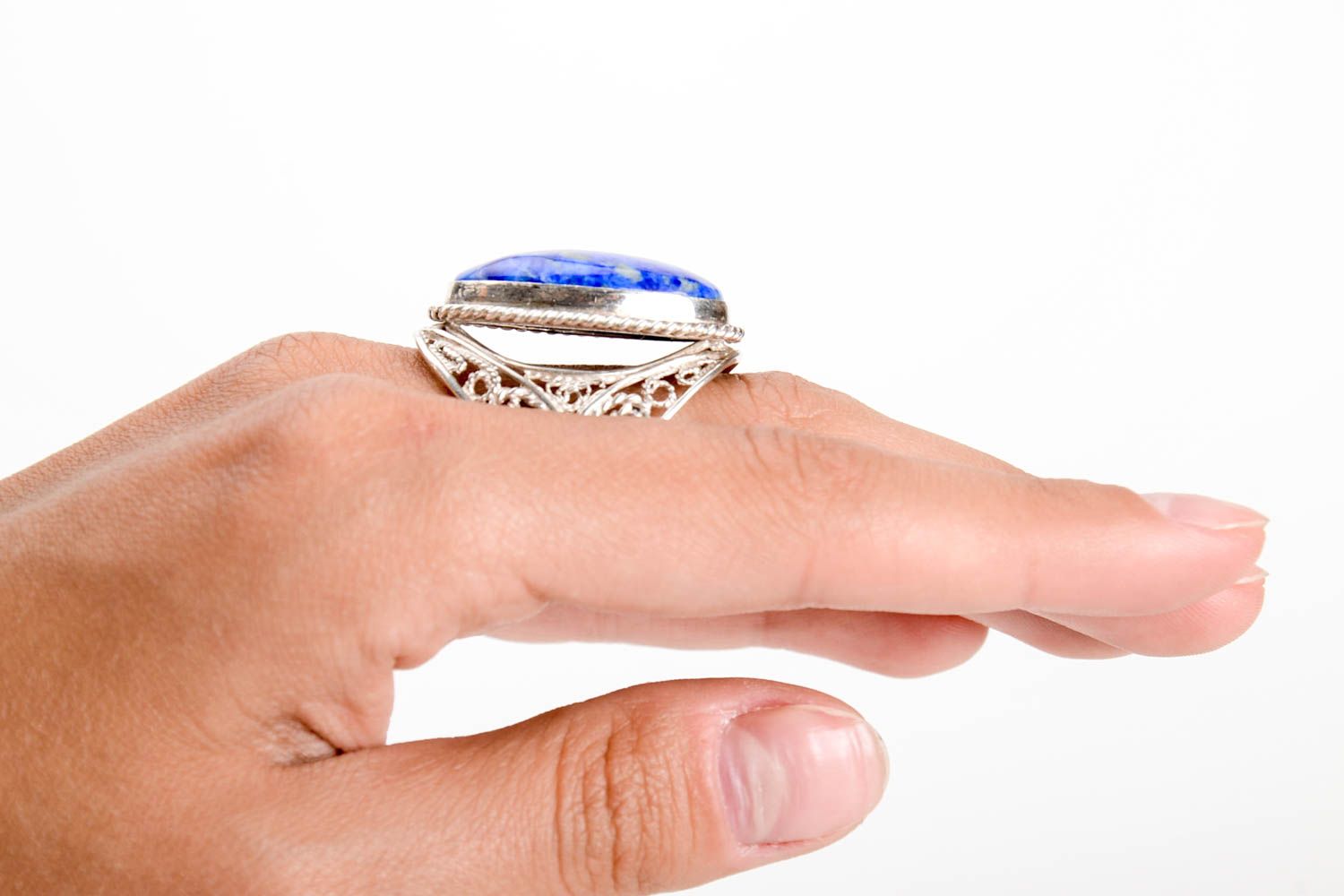 Серебряное кольцо ручной работы женское кольцо с лазуритом серебряное украшение фото 3