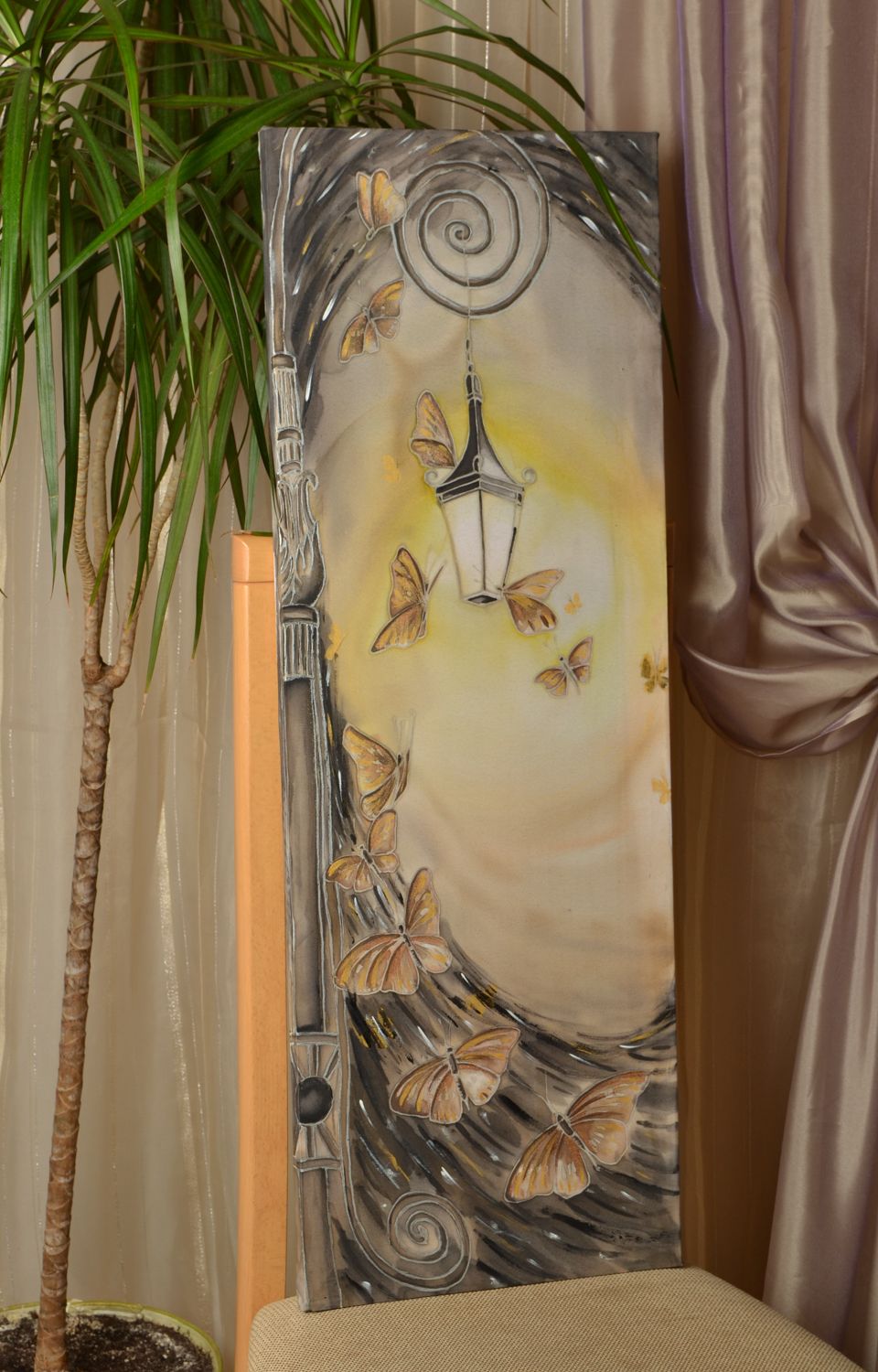 Quadro su stoffa fatto a mano quadro decorativo decorazione da parete farfalle foto 1