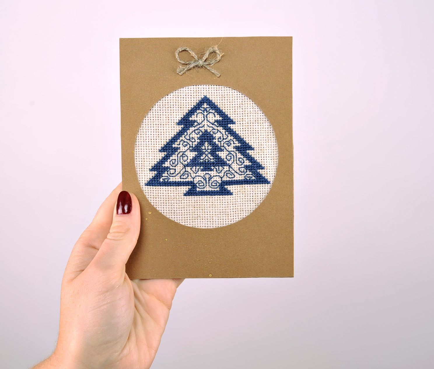 New Year's post card with embroidery Christmas Tree photo 2
