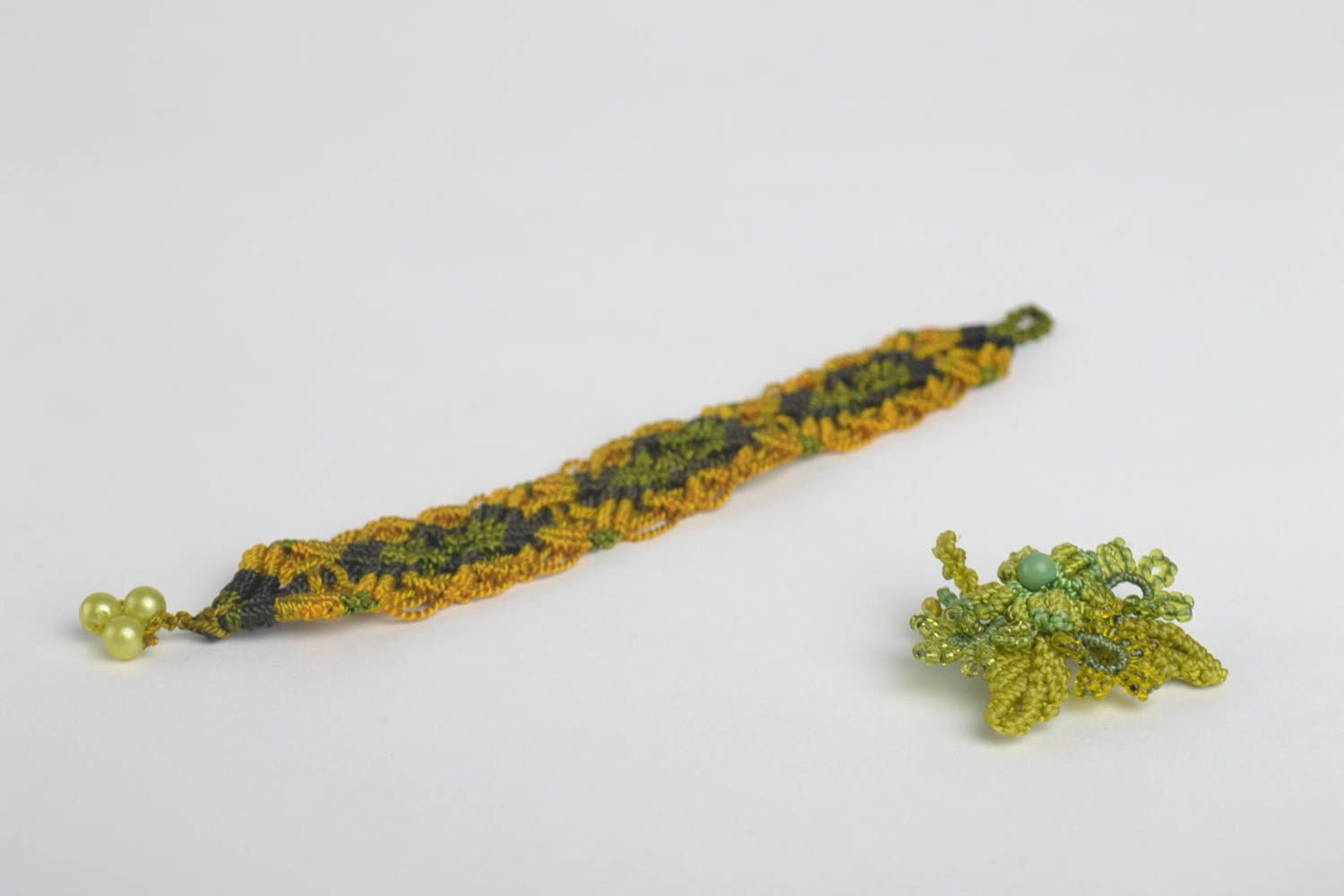 Macrame brooch and bracelet handmade textile bijouterie unique idea for present photo 5