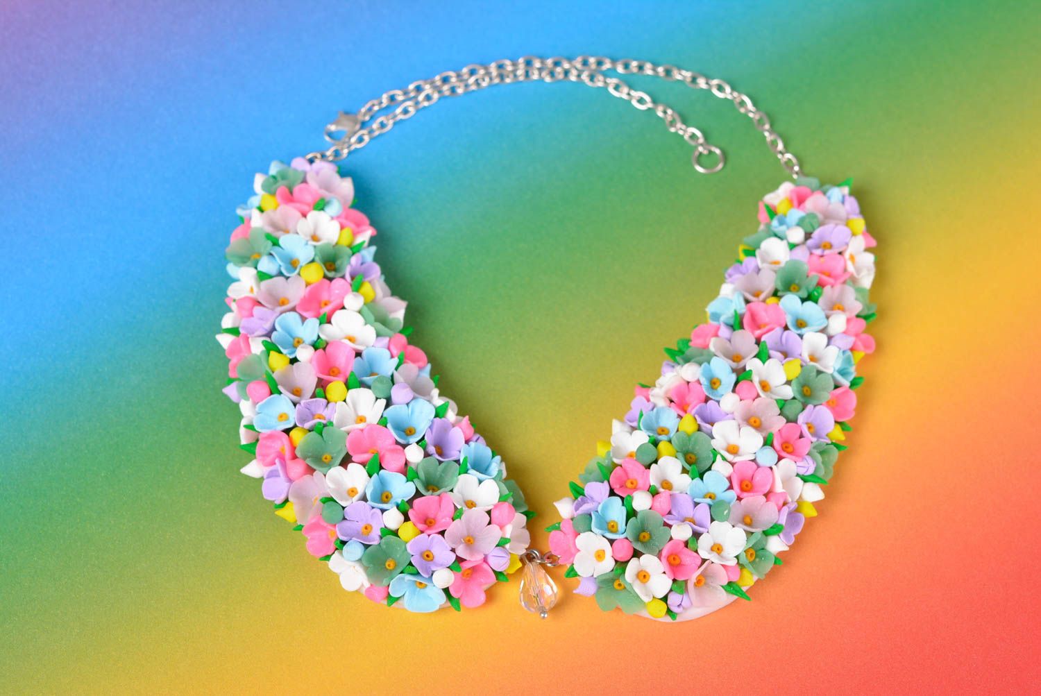 Colorful handmade designer polymer clay flower necklace beautiful jewelry photo 1
