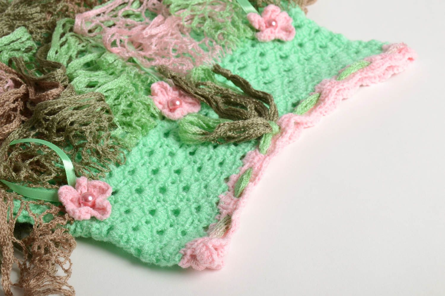 Jupe fille fait main Jupe tricot au crochet design vert rose Vêtement fille photo 5