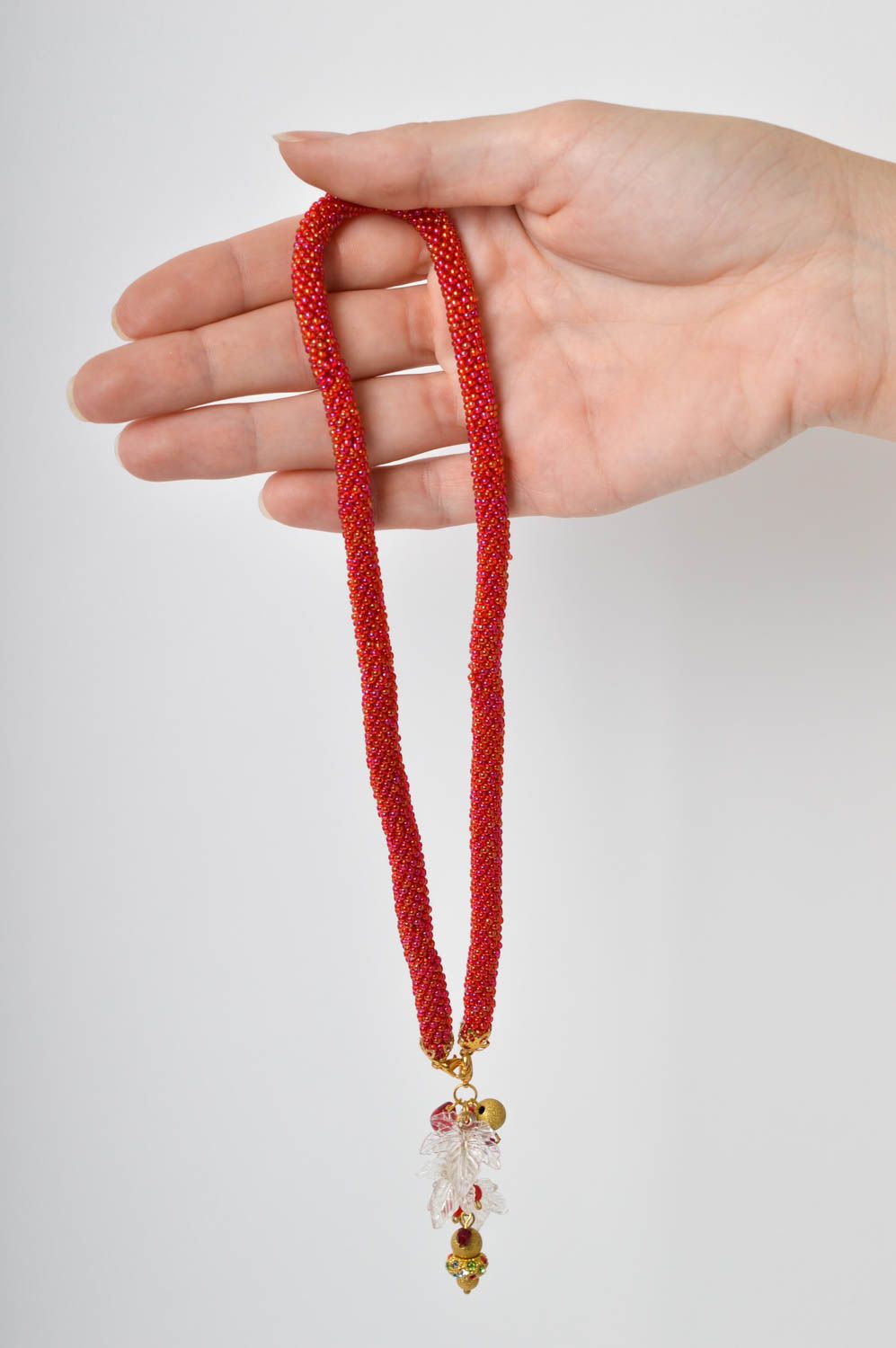 Handmade red stylish necklace beaded elegant necklace female jewelry gift photo 5