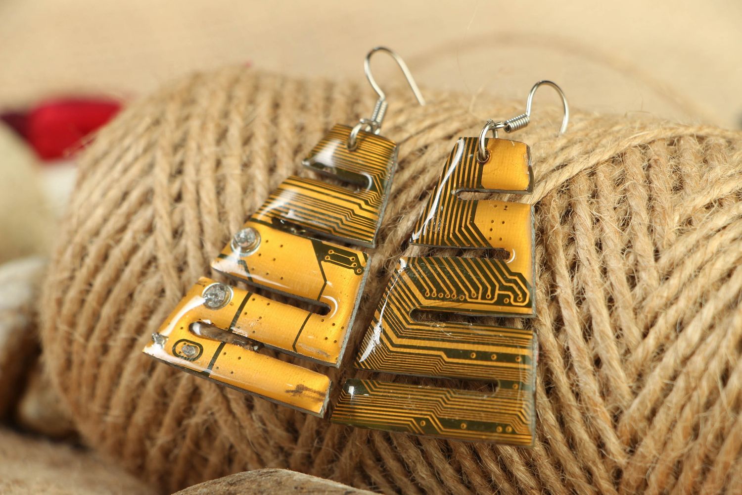 Long steampunk earrings with micro schemes photo 4