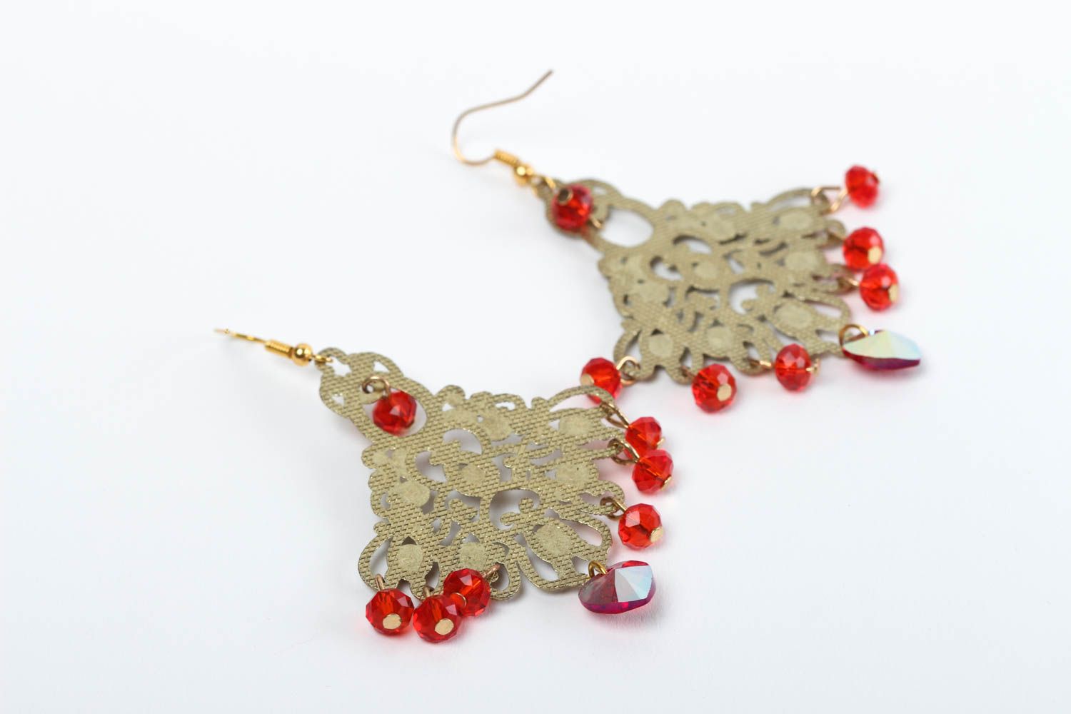 Handmade Kristall Ohrringe ausgefallener Ohrschmuck Accessoire für Frauen rot  foto 4