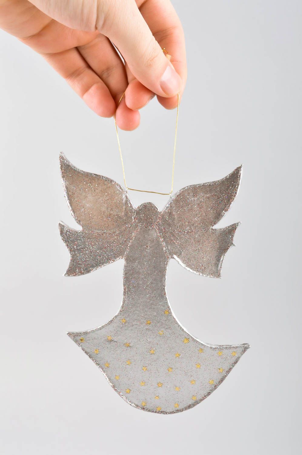 Игрушка на елку handmade декор для дома игрушка из полимерной глины Ангел серый фото 5