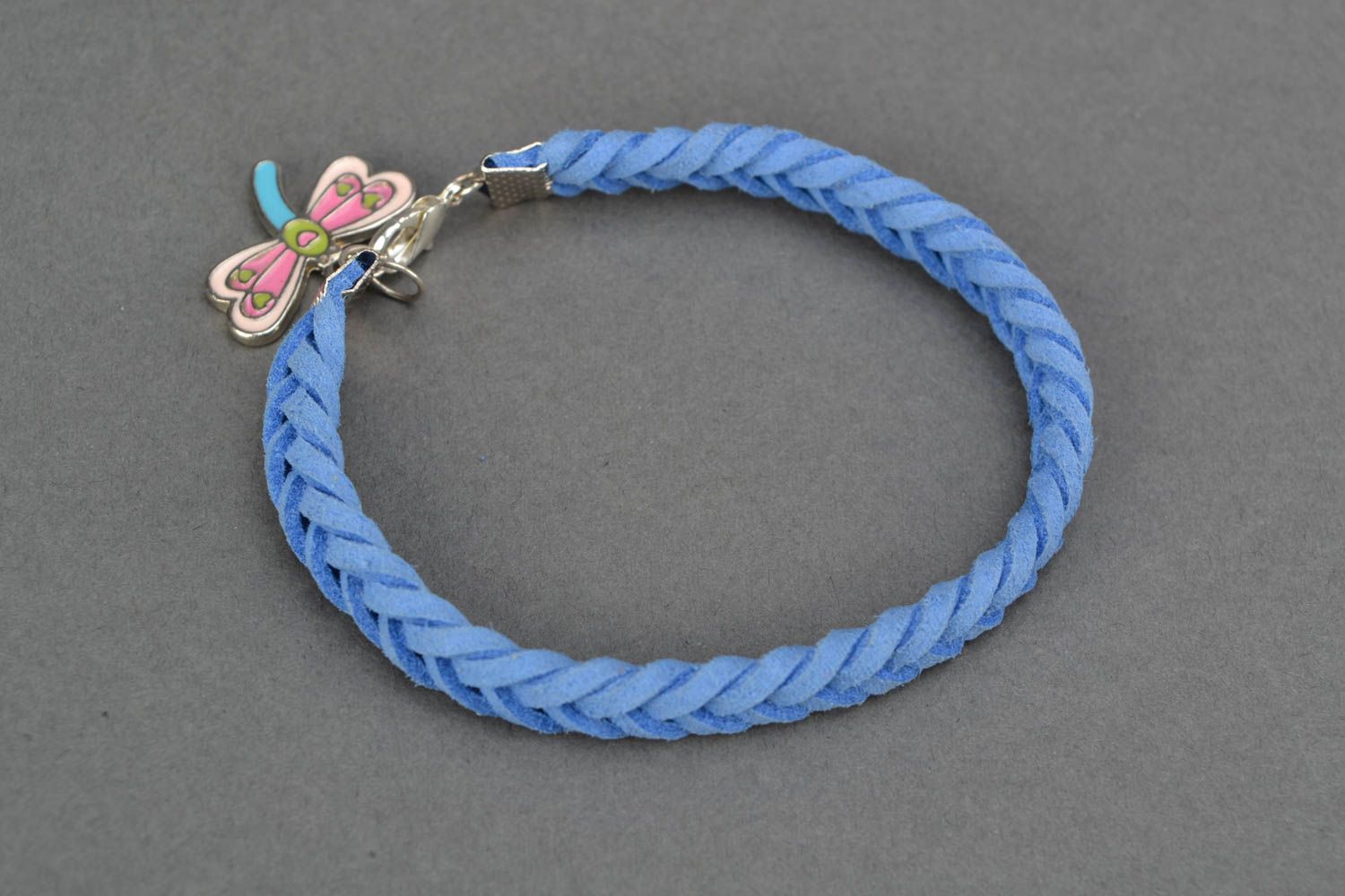 Woven suede bracelet of blue color photo 4