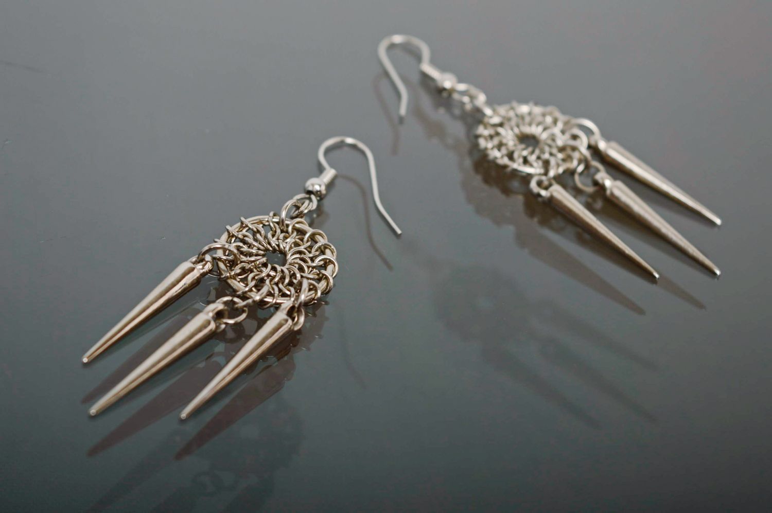 Metal chainmail earrings with charms photo 1