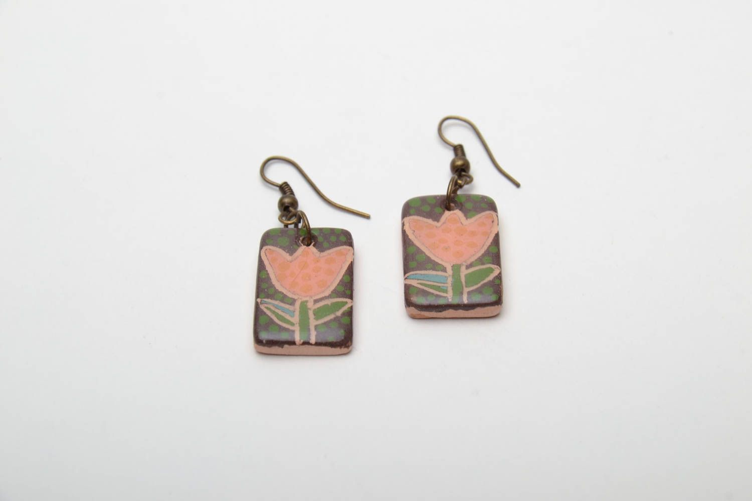Ceramic earrings with pattern photo 2