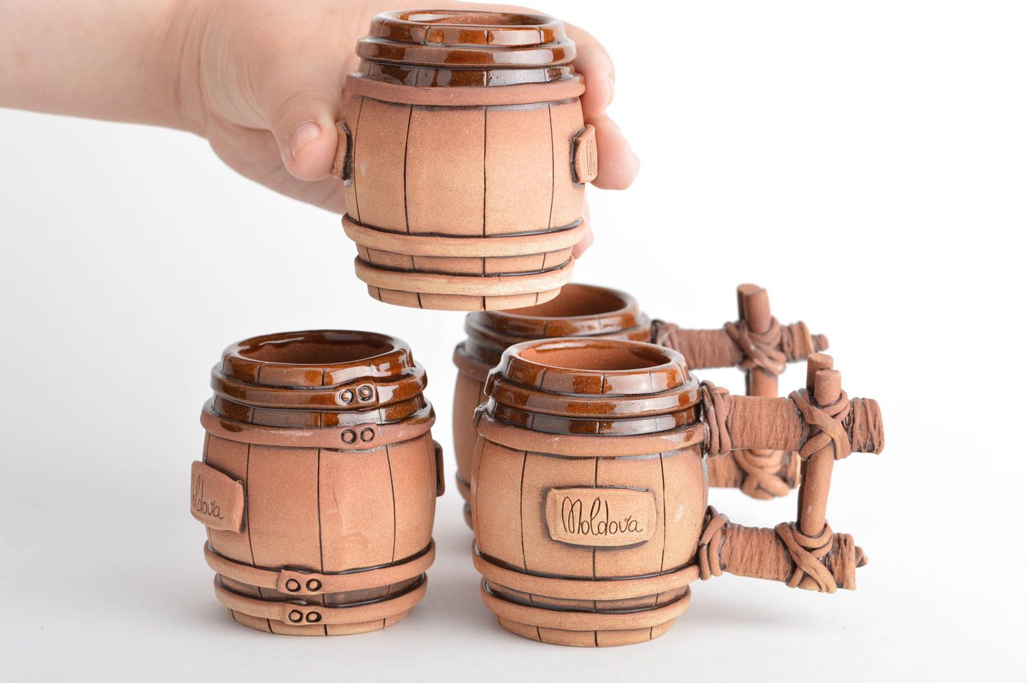 Set de vajilla de cerámica 2 vasos y 2 tazas hechos a mano étnicos 75 ml  foto 3
