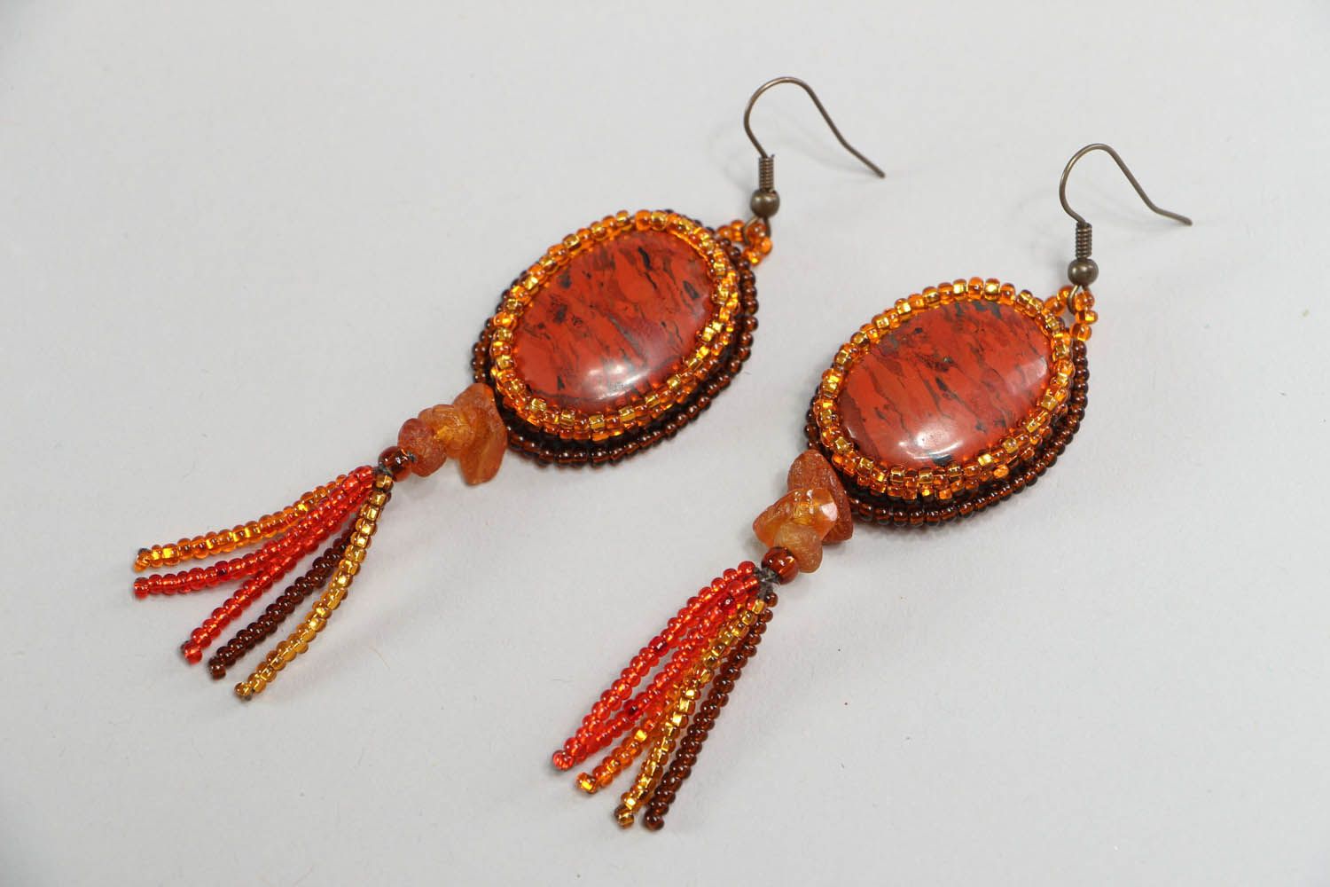Earrings with jasper and amber stones photo 1