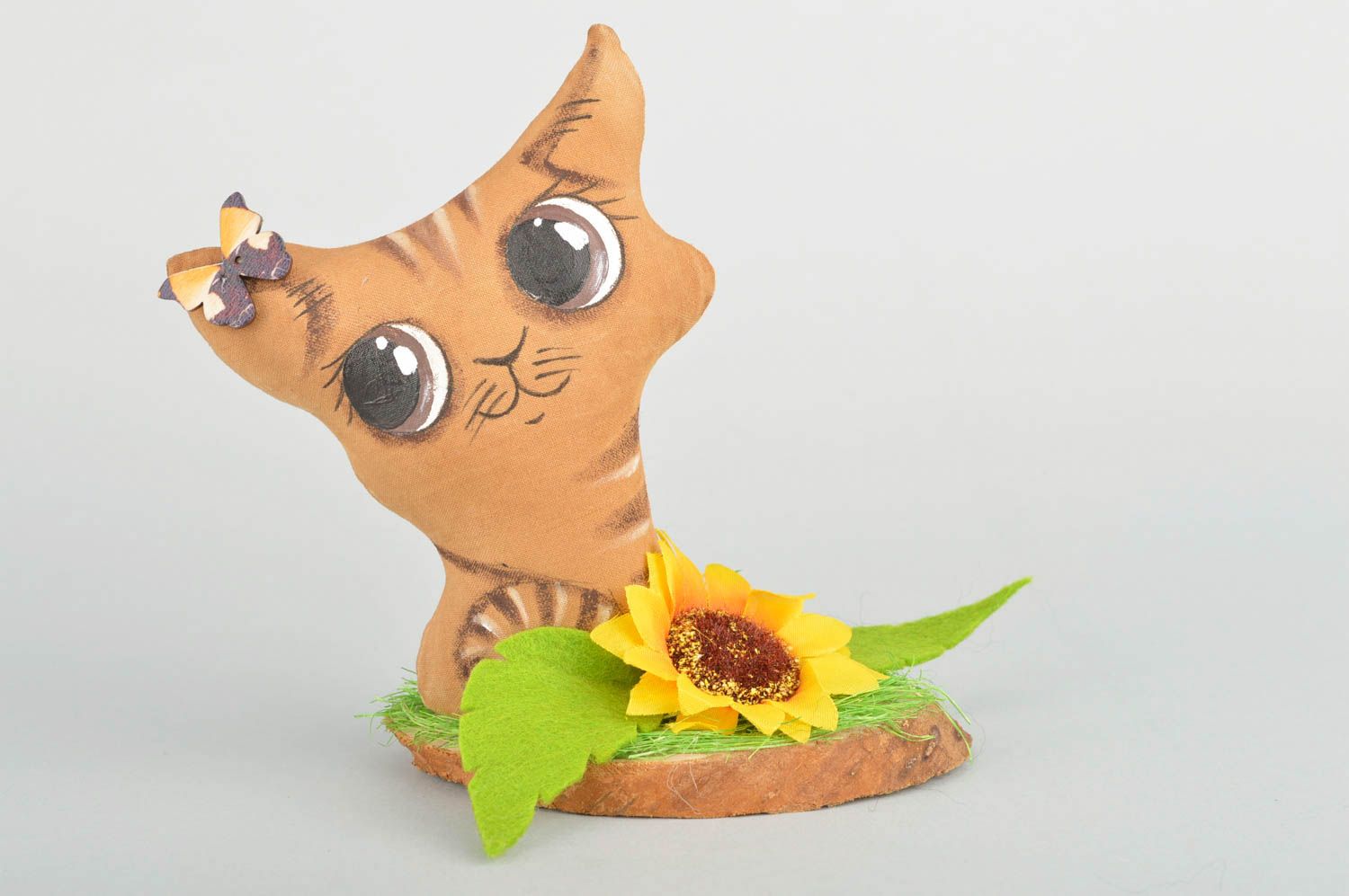 Ароматизированная игрушка котик из хлопка пахнущий ванилью коричневый хэнд мэйд фото 2