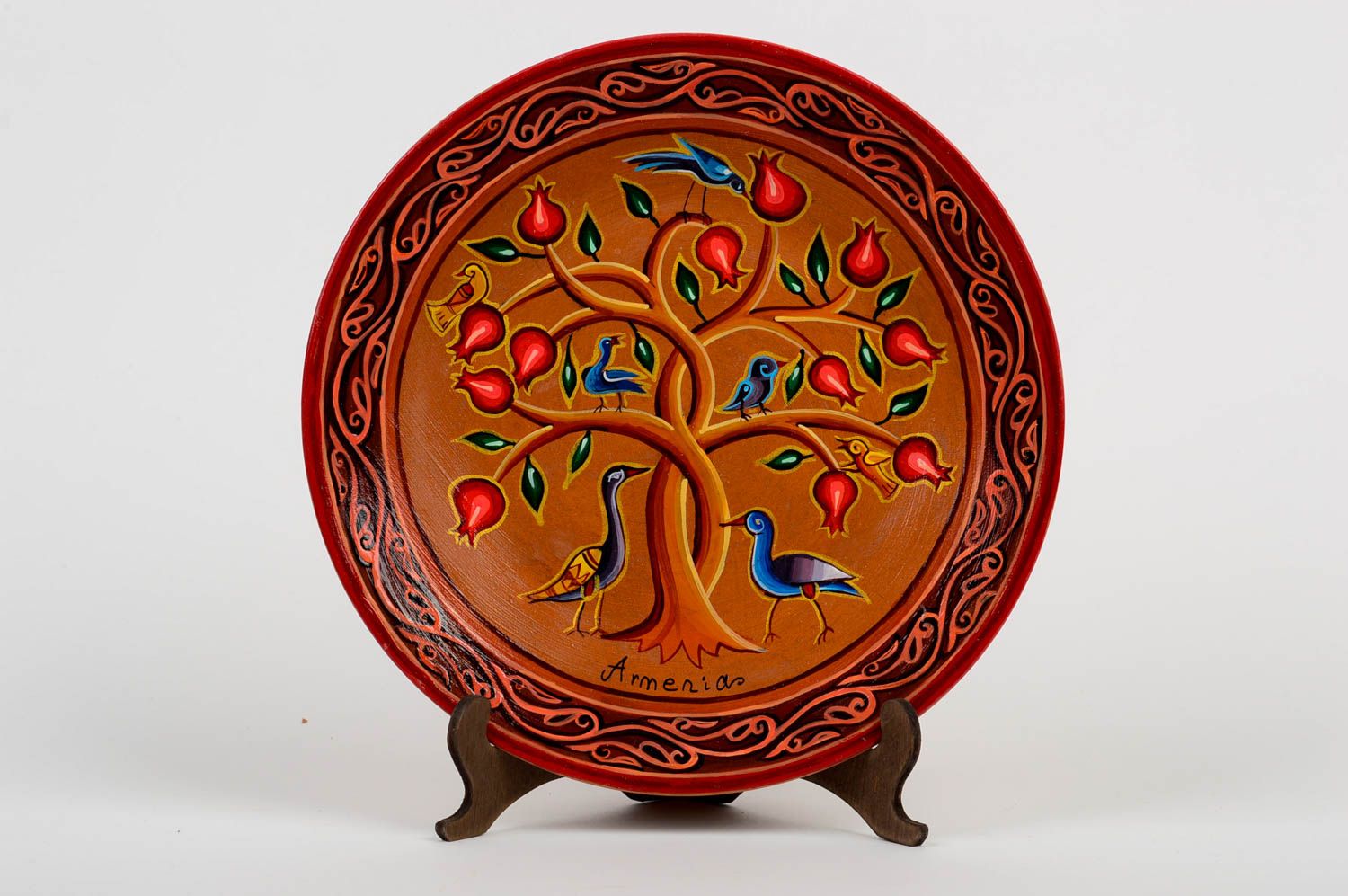 Plato de cerámica hecho a mano pintado decoración de interior vajilla decorativa foto 1