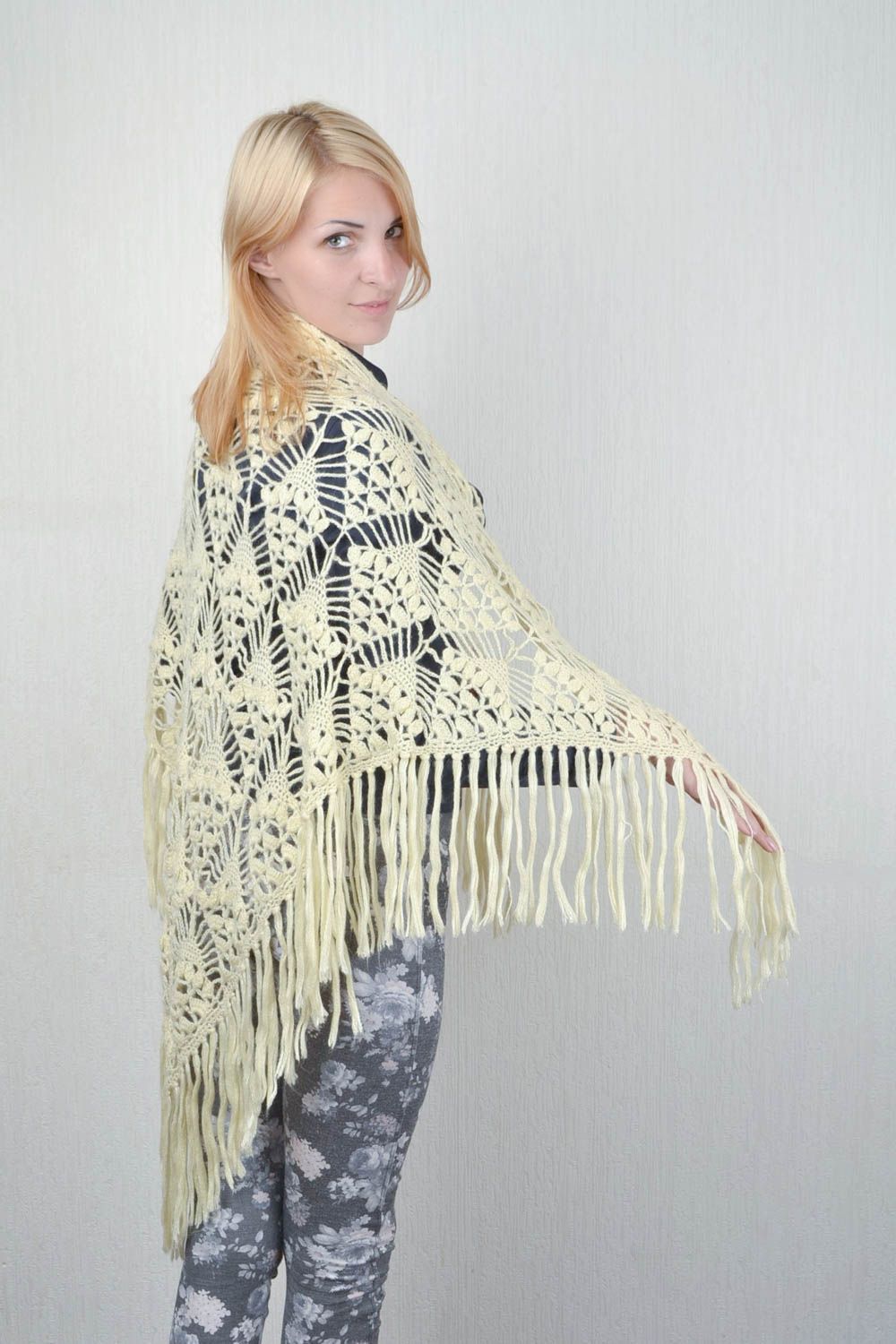 Handmade crocheted shawl designer winter clothes accessory unique present photo 2