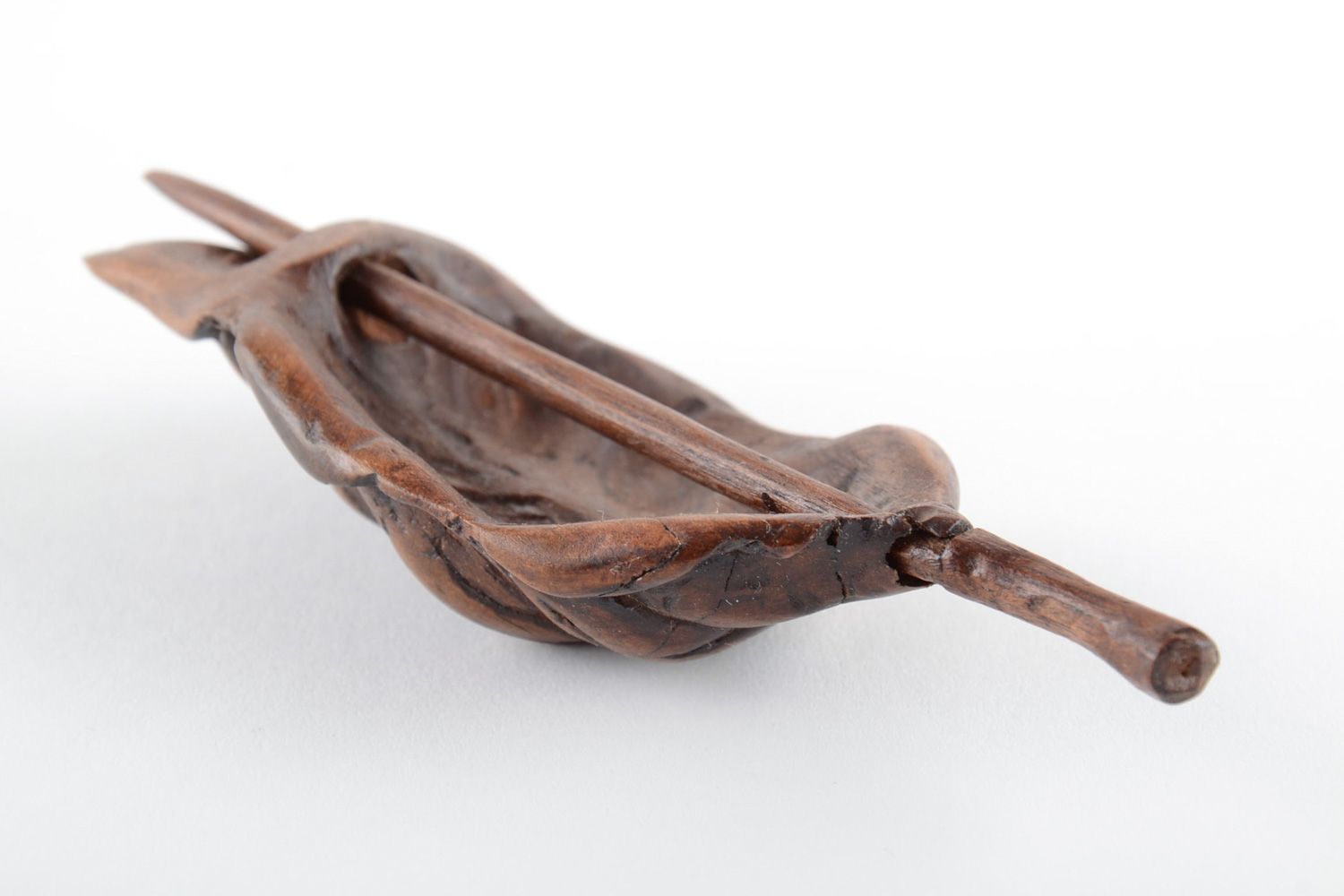 Hair jewelry Beautiful dark tinted wooden hair clip in the shape of leaf with stick handmade photo 4