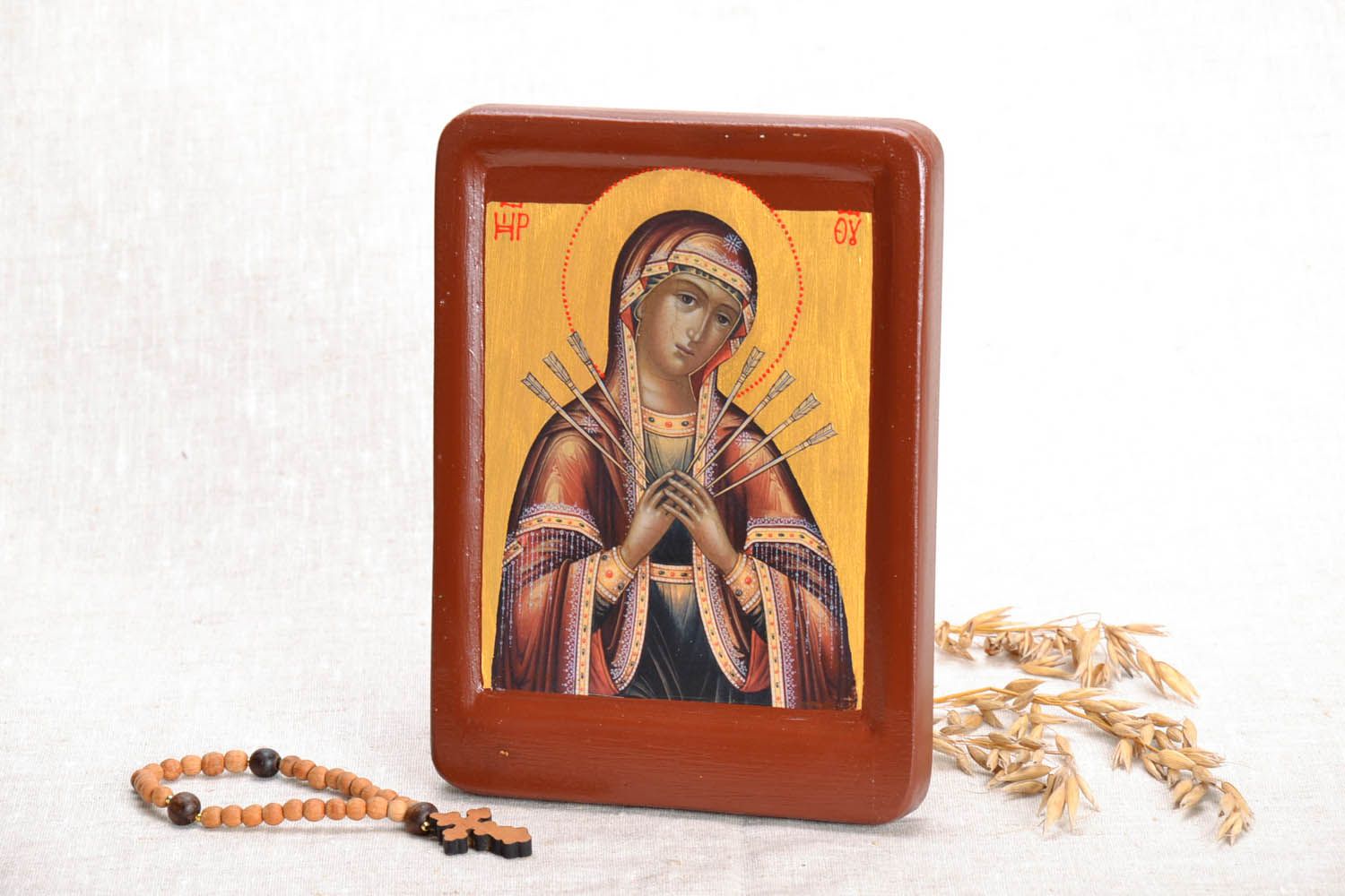 Gedruckte Ikone auf Holz Gottesmutter mit sieben Pfeilen foto 1