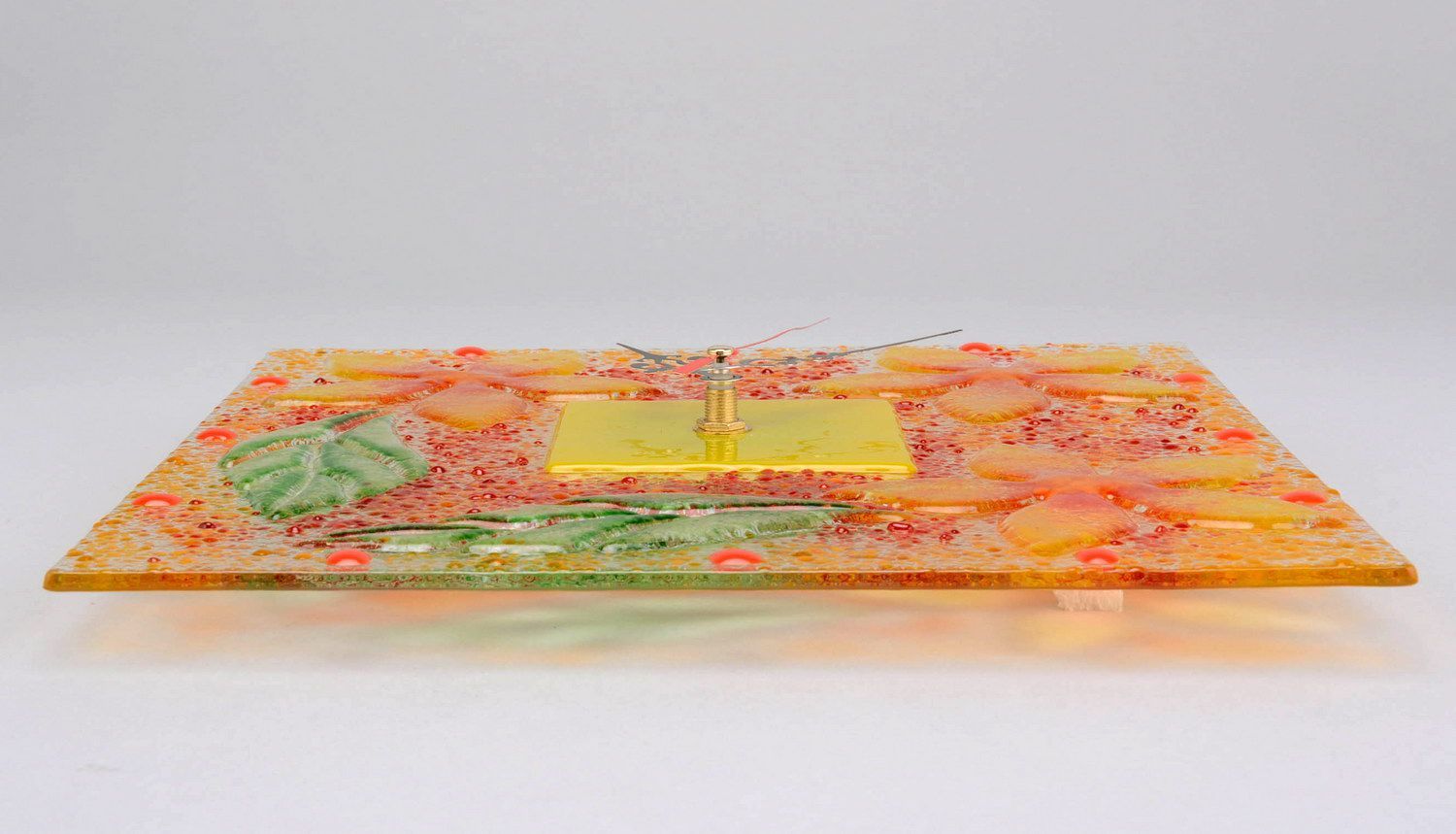 Wanduhr aus Glass Fusing Gelbe Blumen foto 4