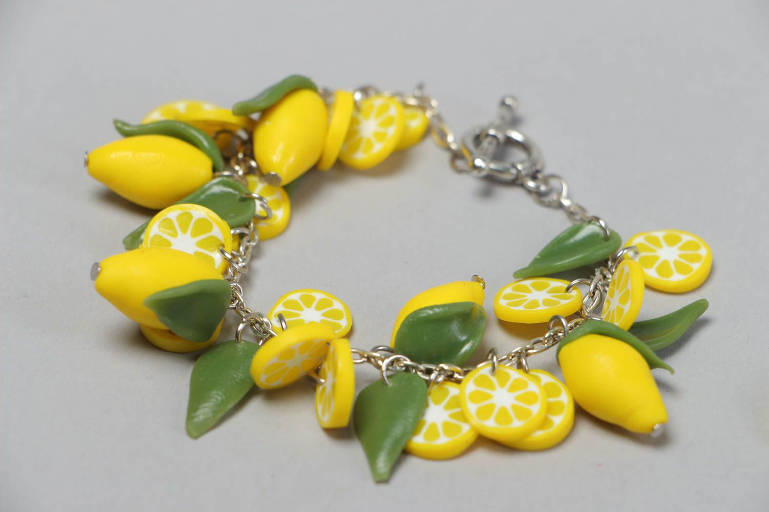 Set of handmade jewelry accessories made of polymer clay earrings and bracelet photo 3