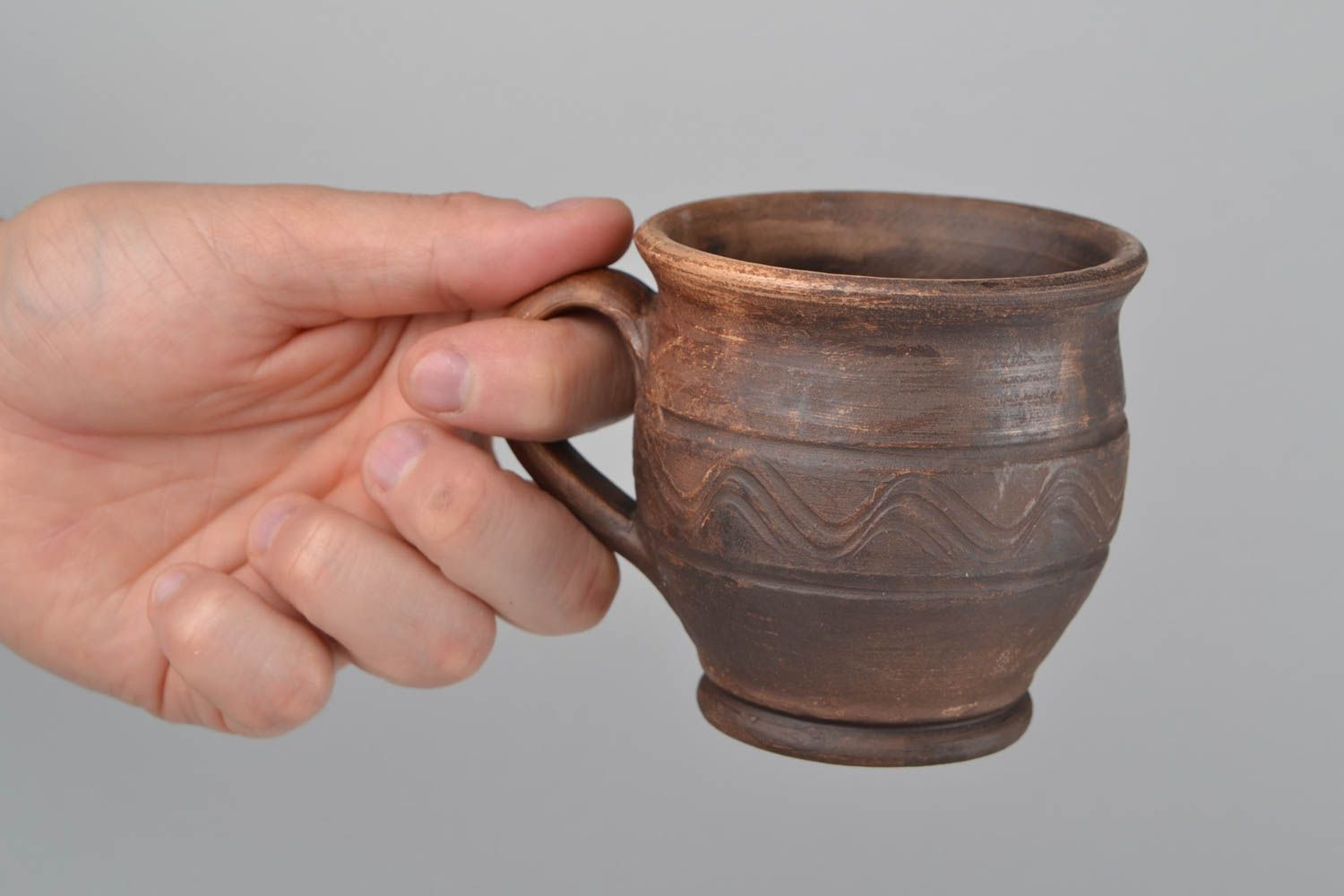Red clay 5 oz handmade rustic style cup with handle and no pattern photo 2