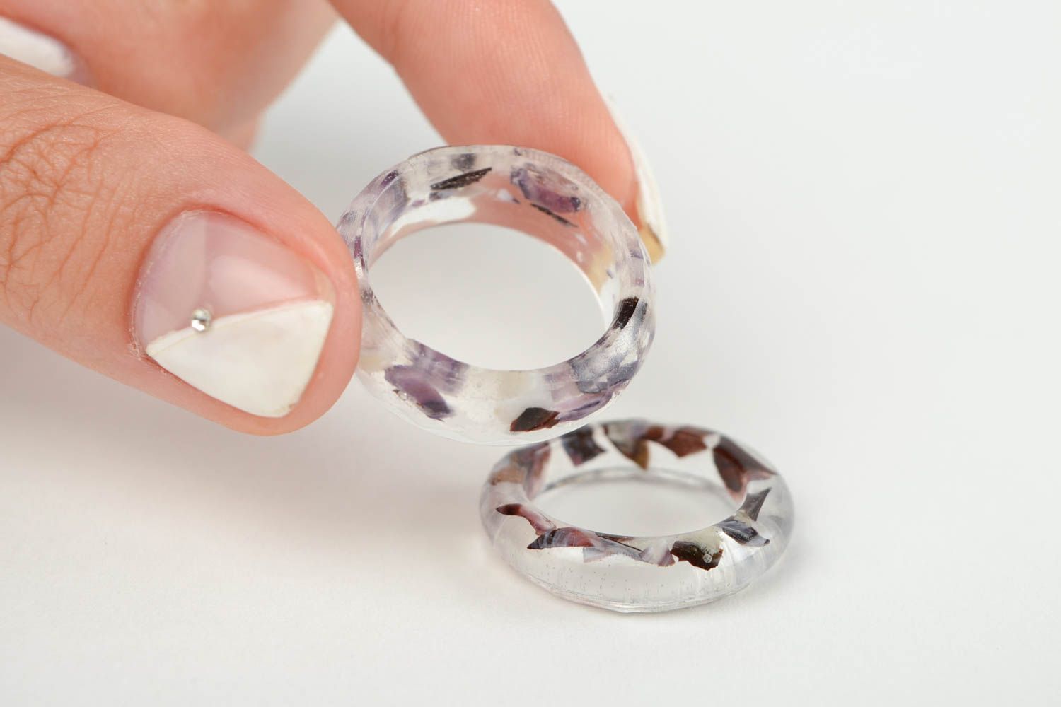 Кольца ручной работы кольца из эпоксидной смолы необычные кольца 2 шт перламутр фото 2