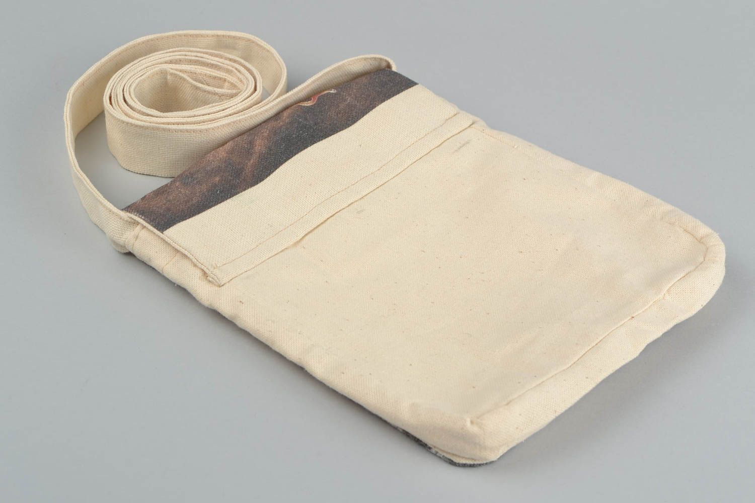 Текстильная эко сумка с принтом через плечо ручной работы среднего размера фото 5