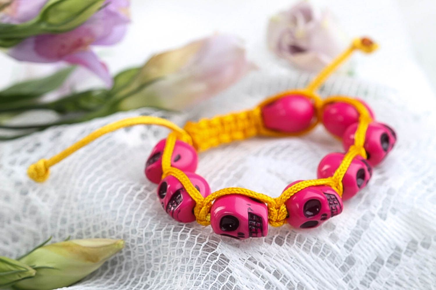Handmade skull bracelet handmade jewelry beaded bracelet cord bracelet for girl photo 1