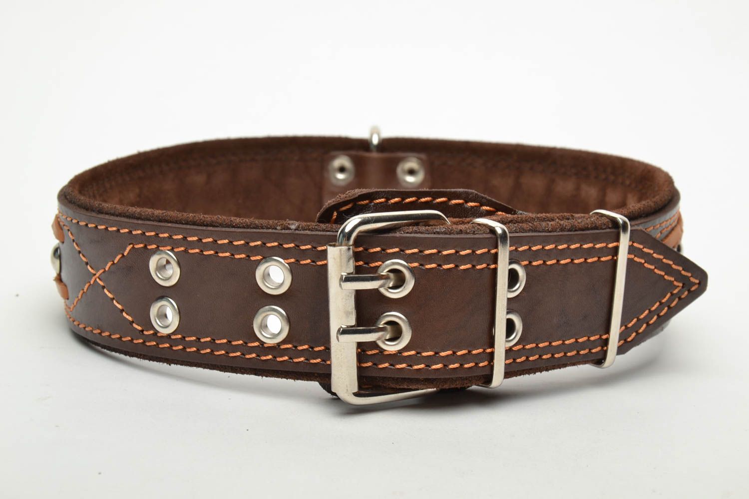 Brown leather collar for big dog photo 2
