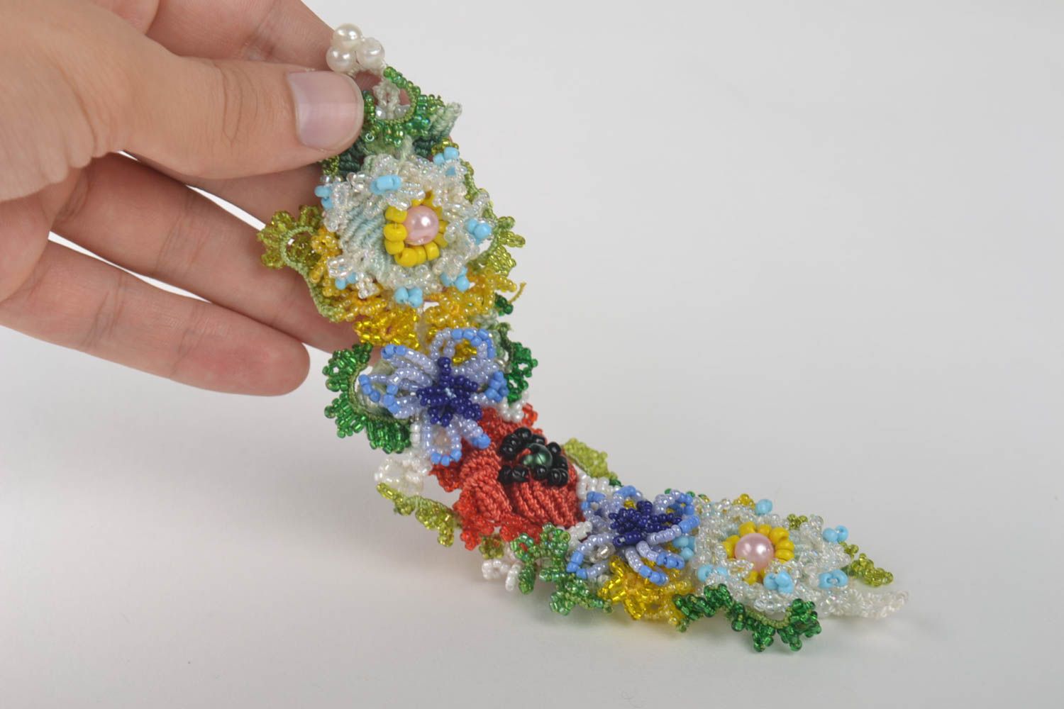 Bracelet fleurs Bijou fait main tissé perles de rocaille design Accessoire femme photo 5
