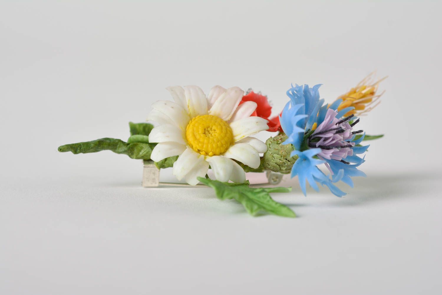 Unusual beautiful homemade polymer clay flower brooch designer accessory photo 2