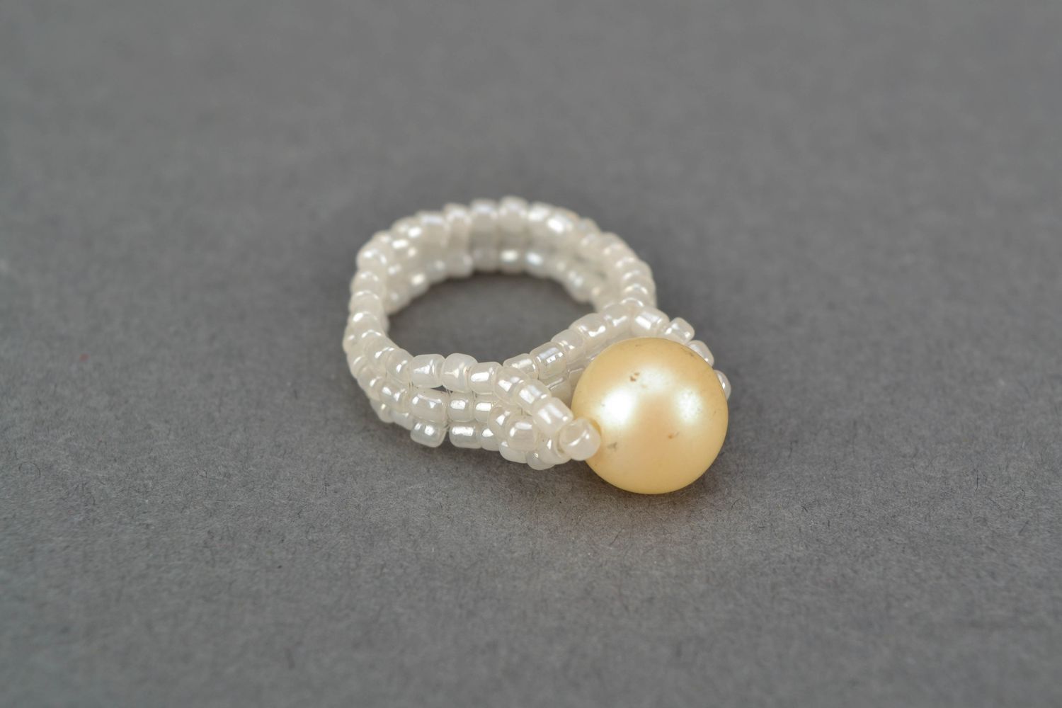 Unusual beaded ring White Pearl photo 3