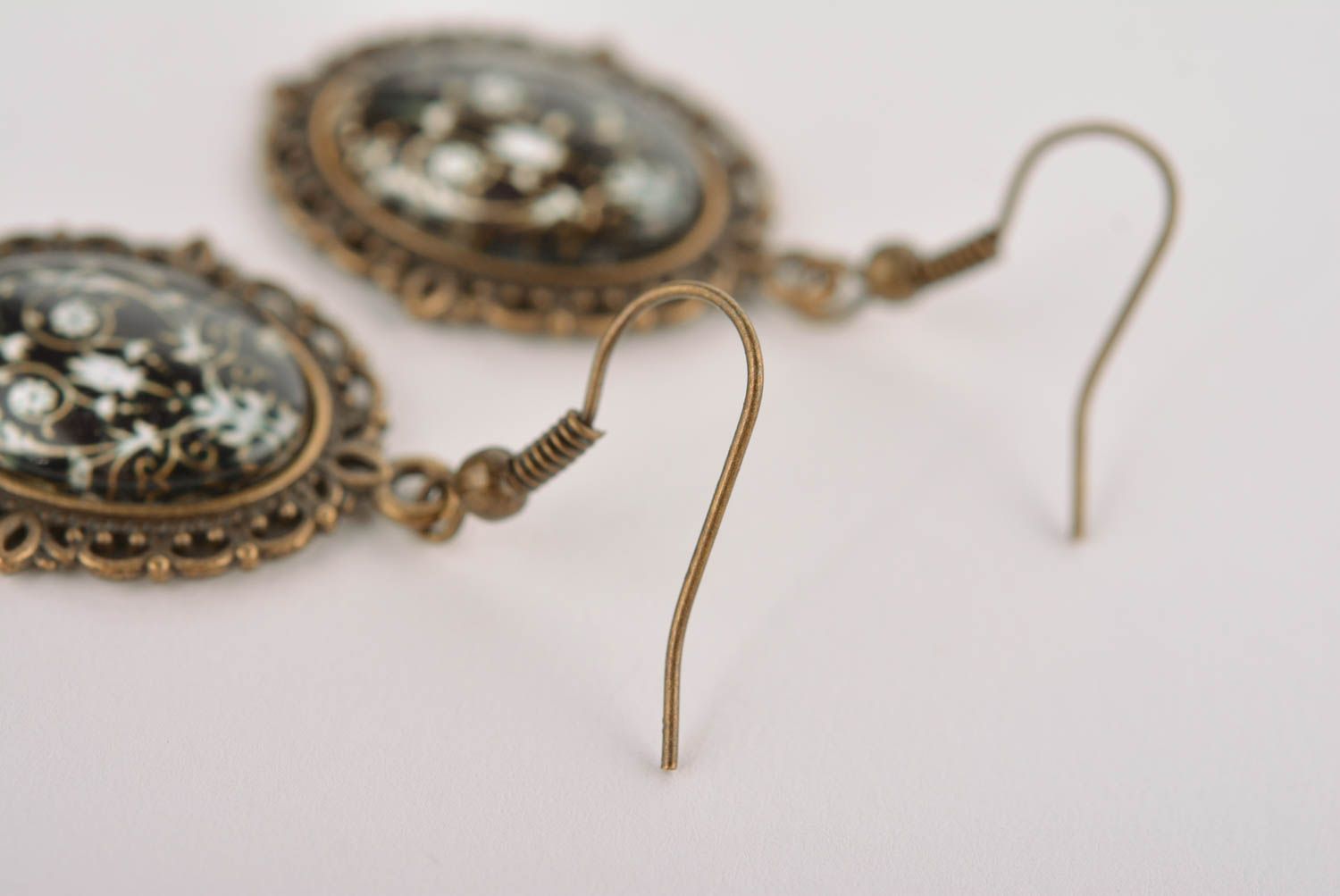 Oval black earrings beautiful glass earrings handmade elegant jewelry photo 5