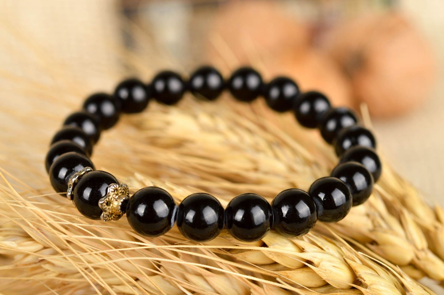 Handmade black beaded bracelet elegant wrist bracelet designer jewelry photo 1