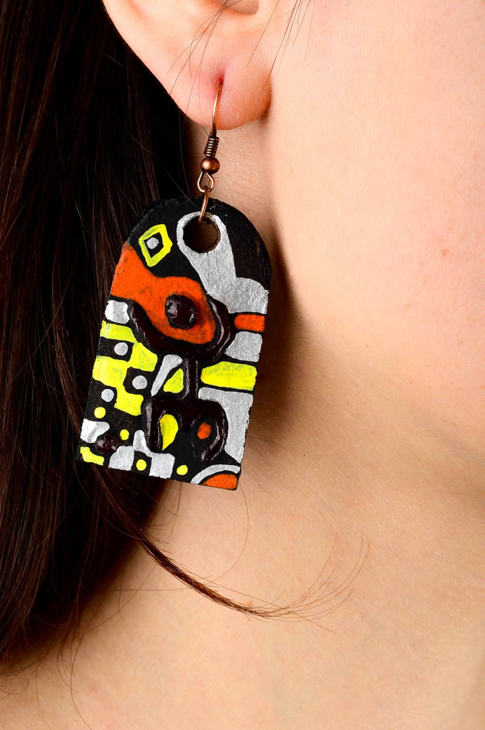 Handmade accessories unusual painted earrings ceramic earrings women gift photo 2
