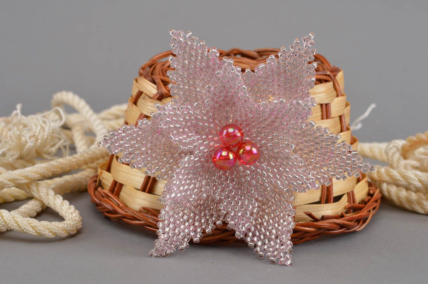 Unique beaded jewelry flower brooch handmade accessory decorative clothes pin photo 1