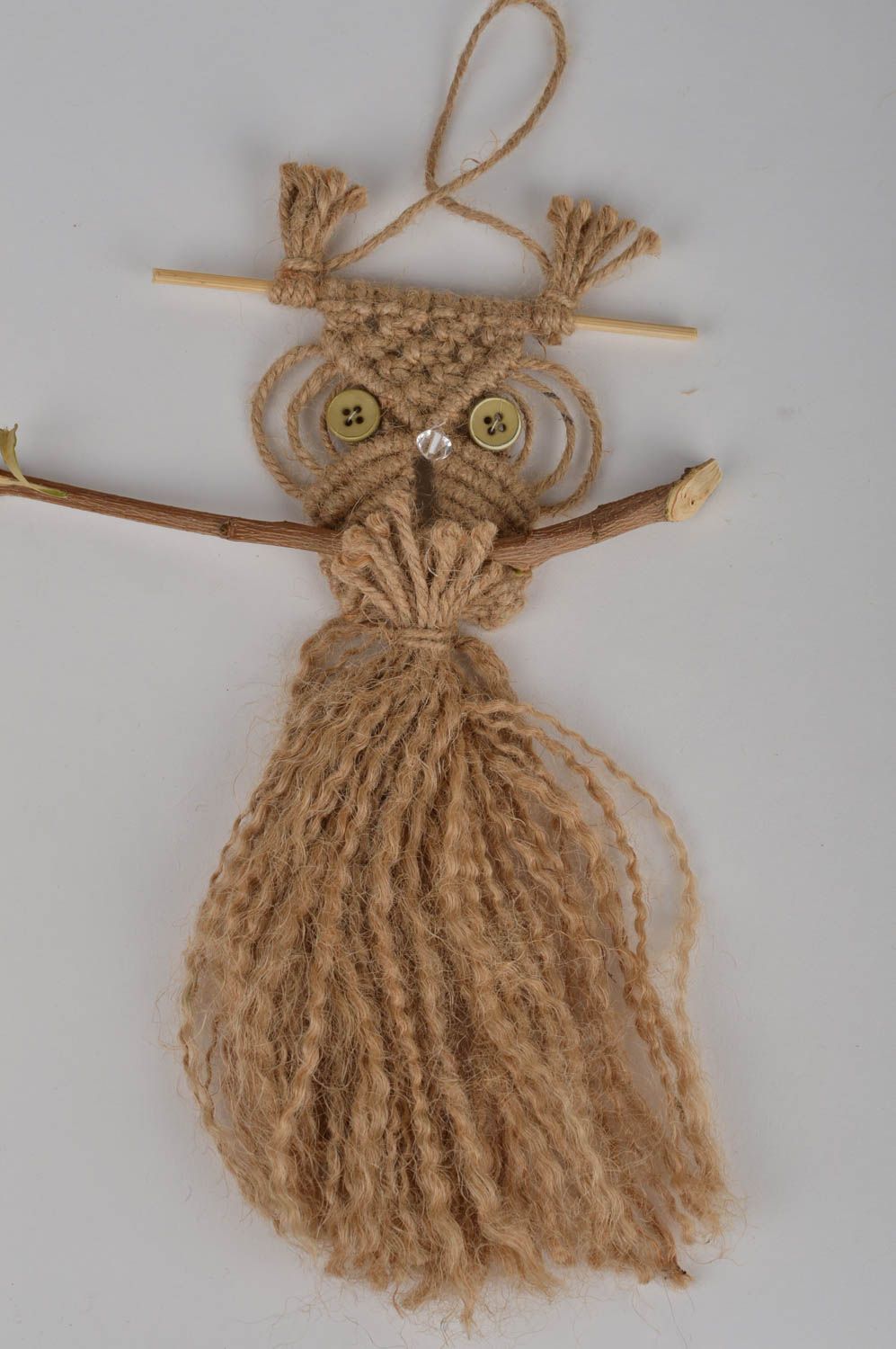 Designer cute handmade picture woven of twine owl macrame decor for wall photo 2