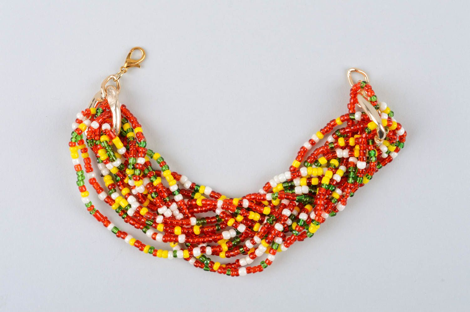 Multi-layer colorful handmade bracelet in red and yellow colors costume jewelry for women photo 5