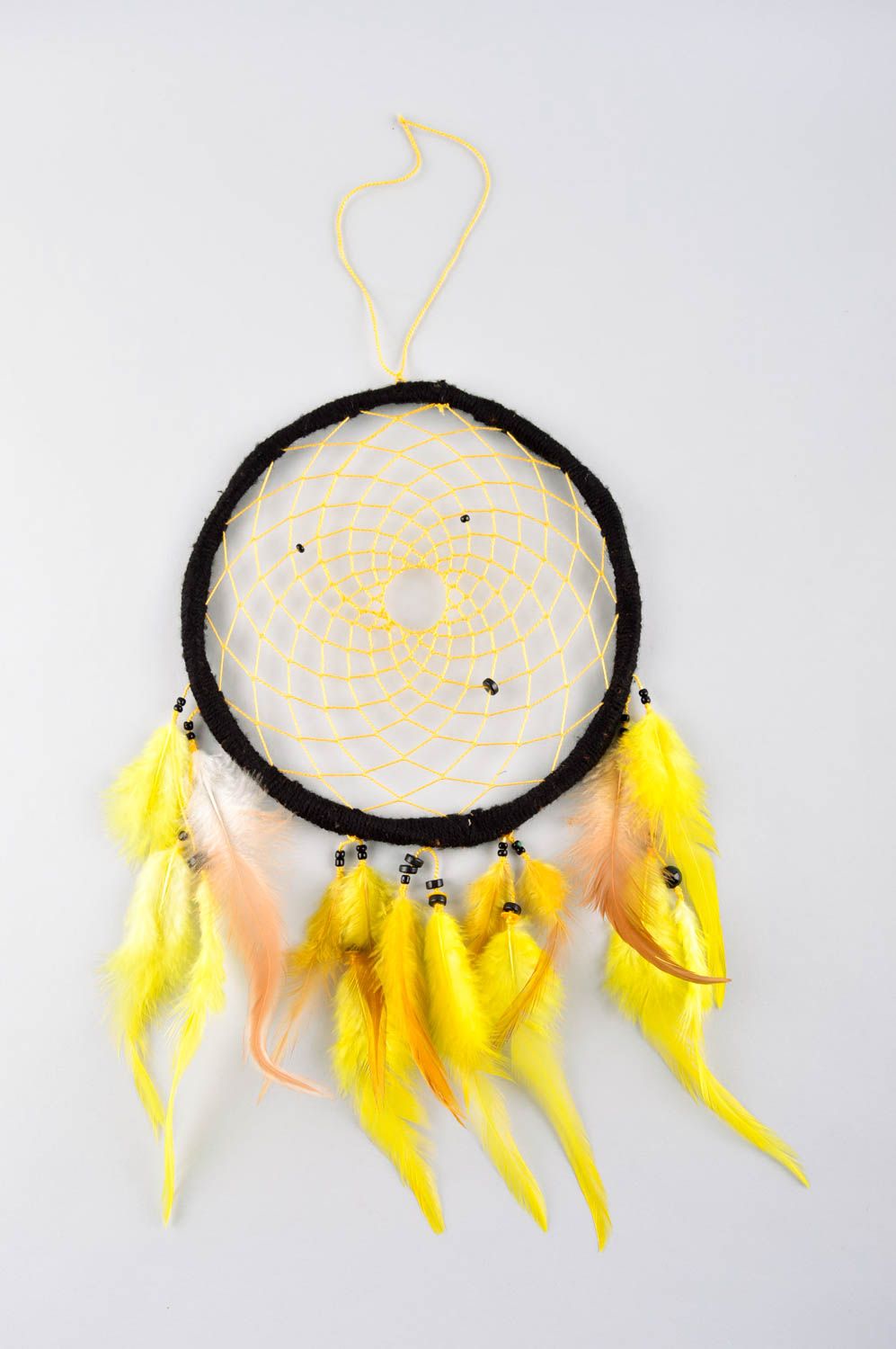 Deko Anhänger handmade stilvolles originelles Geschenk Traumfänger klein in Gelb foto 1