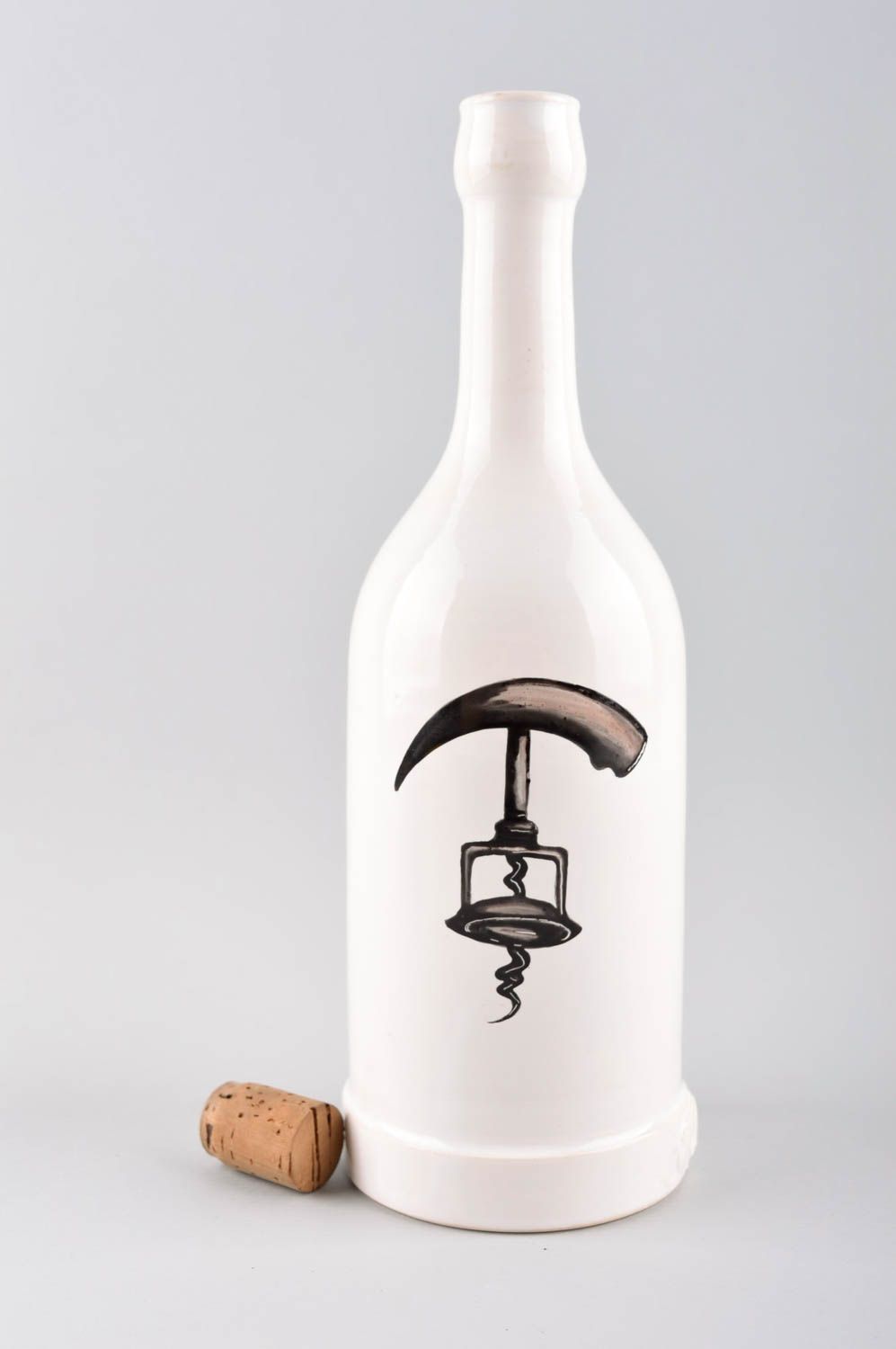 Посуда ручной работы бутылка для вина керамическая бутылка белая авторская фото 4