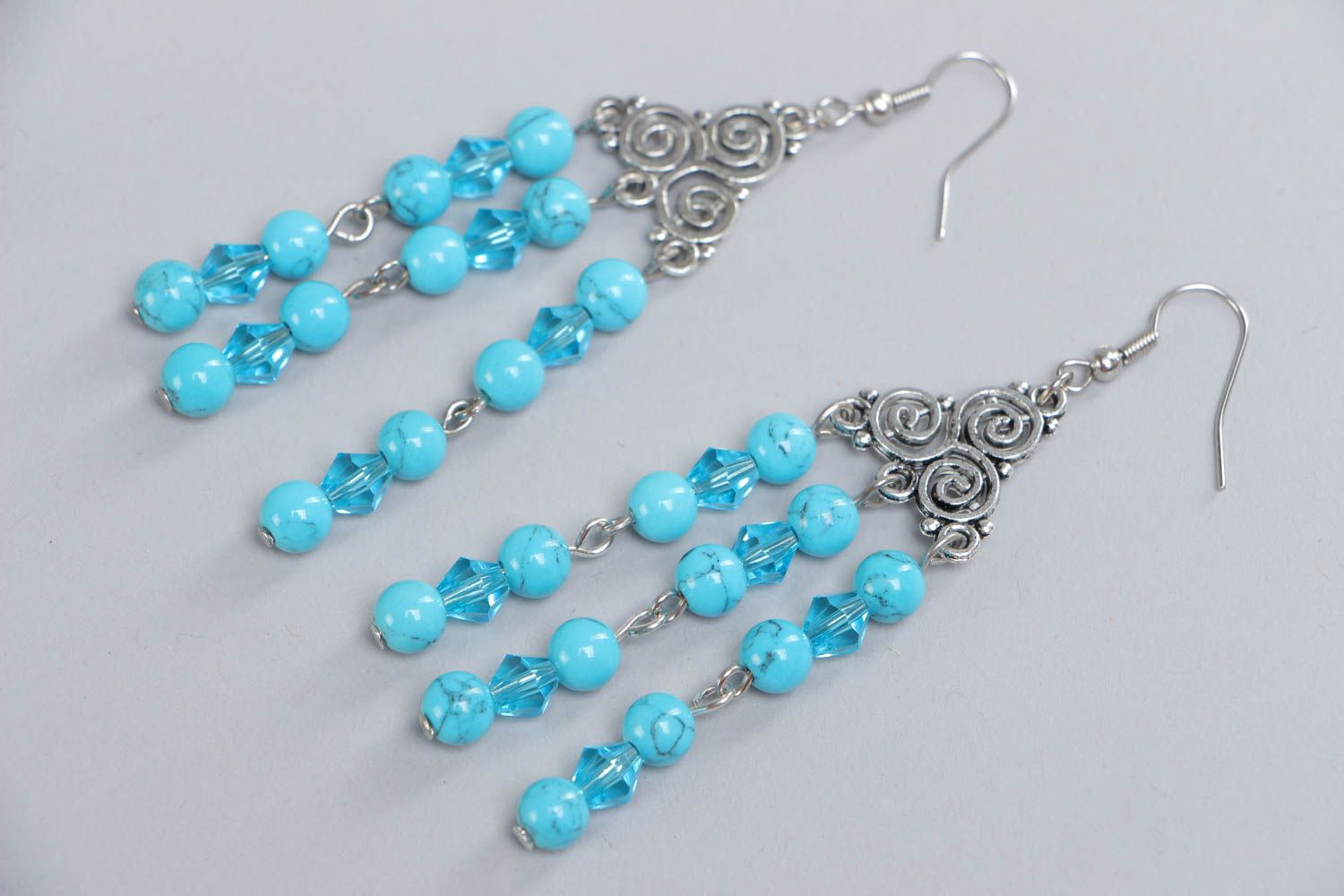 Handmade designer gemstone jewelry set with crystal 2 pieces beaded earrings and pendant photo 4