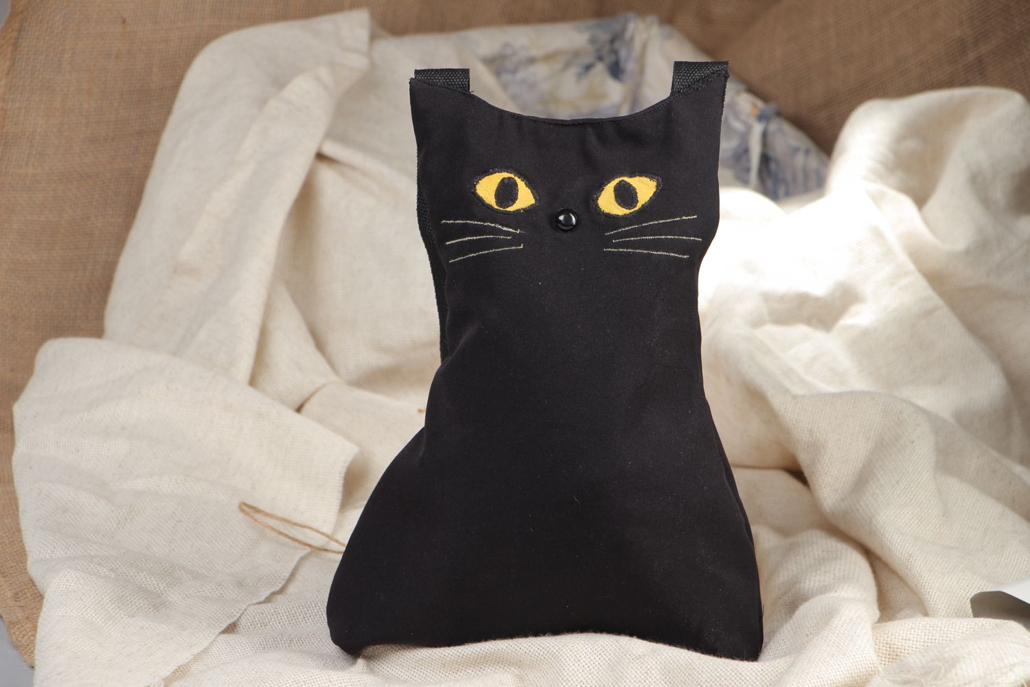 Handmade fabric bag in the shape of black cat photo 5