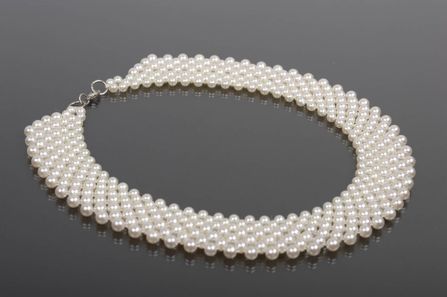 Handmade white beaded necklace designer stylish accessory unusual necklace photo 4