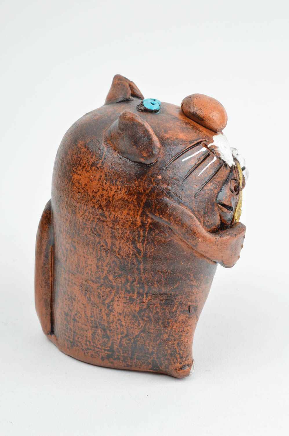 Figura de barro hecha a mano decoración de hogar regalo para amigo Gatito foto 4