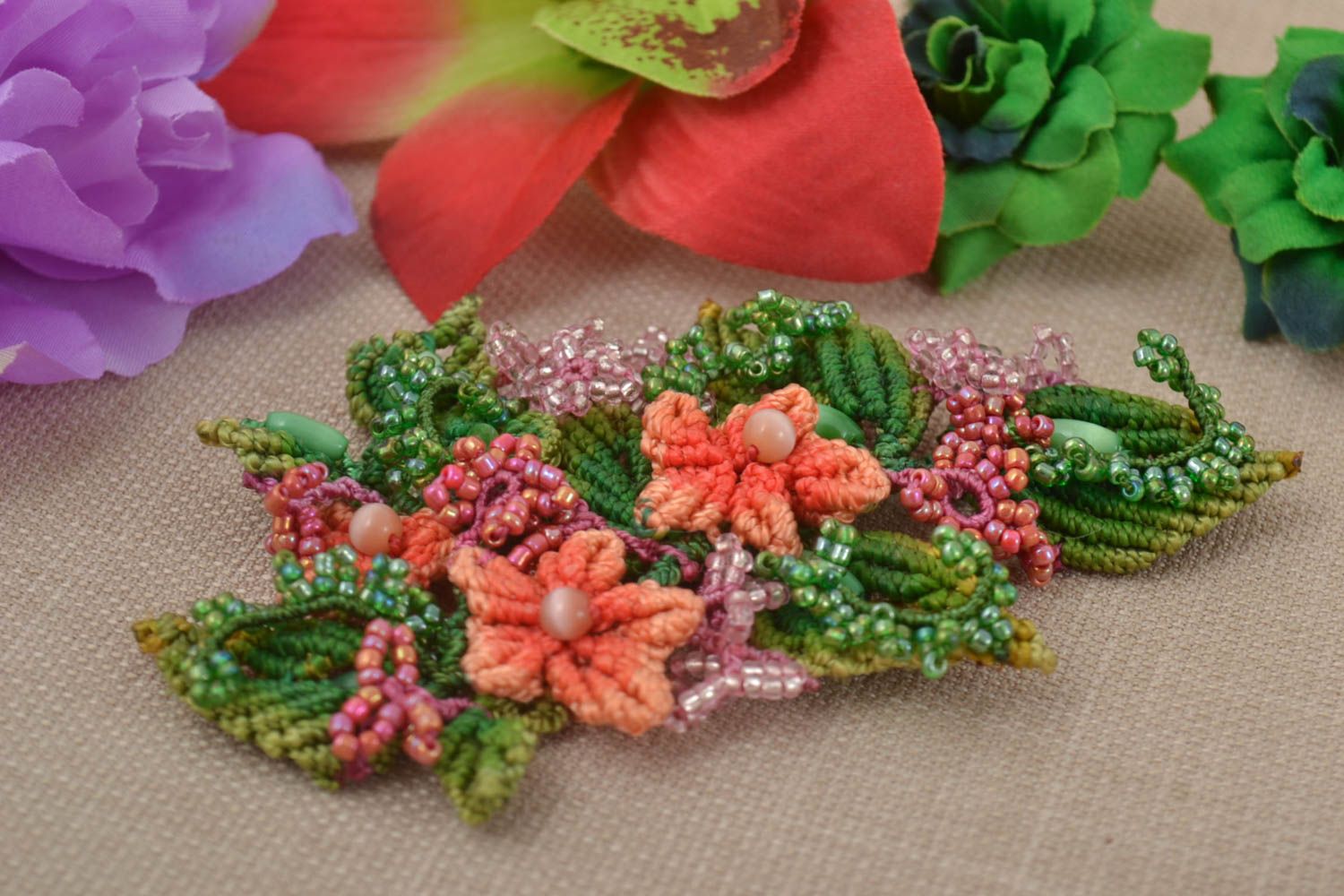 Fleurs textiles faites main Fourniture bijoux tressées macramé Loisirs créatifs photo 1