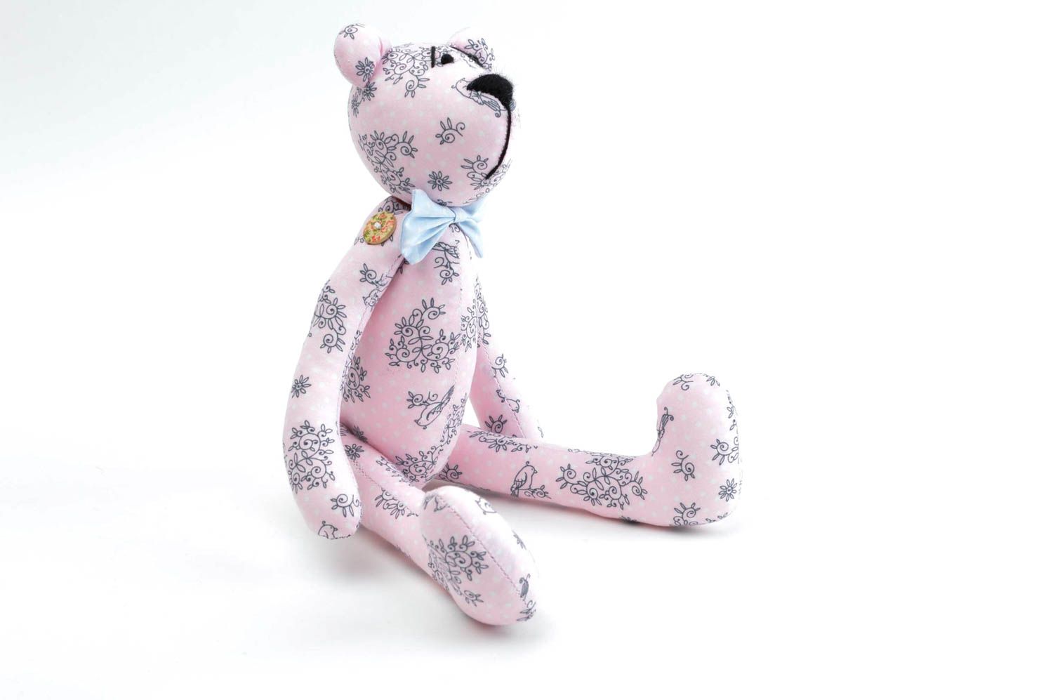 Jouet ours rose à motifs Peluche faite main en coton Cadeau pour enfant photo 2