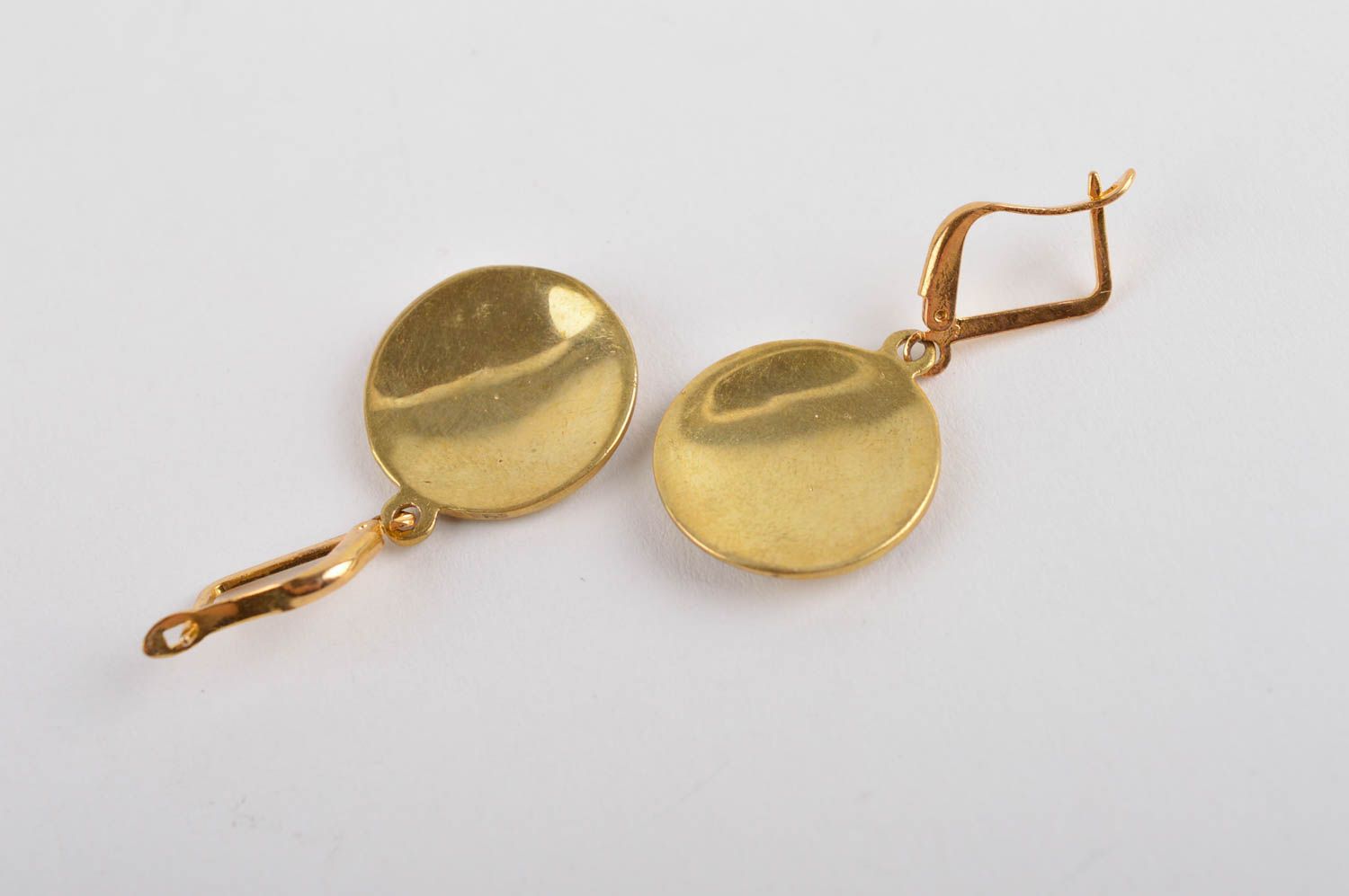 Elegant earrings with natural stones handmade brass earrings metal bijouterie photo 5