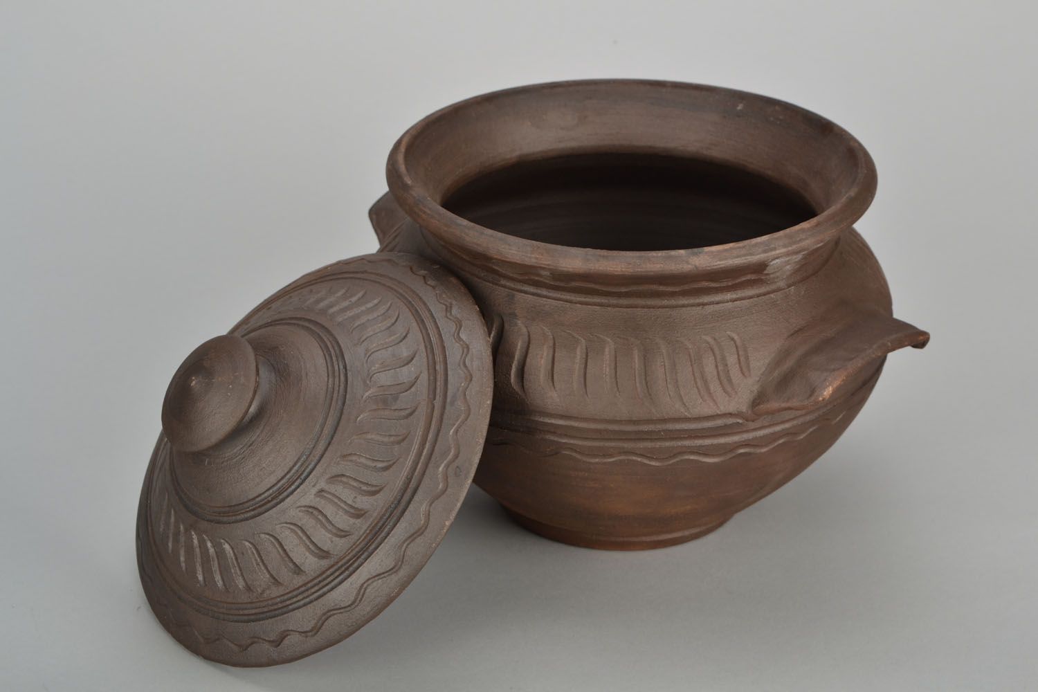 Pot de cuisine en argile fait main original soupière vaisselle avec ornement photo 5