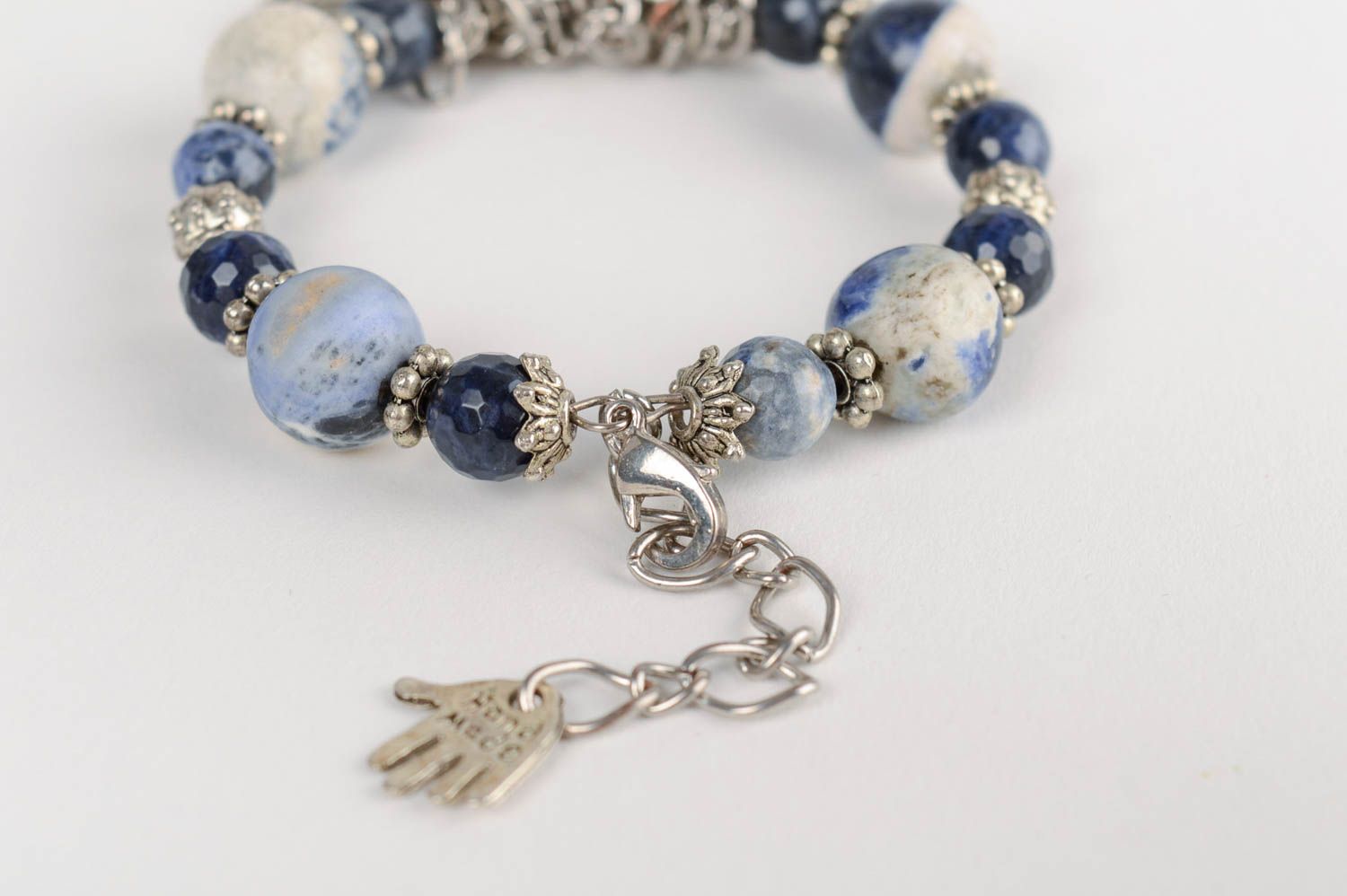Beautiful handmade blue gemstone bracelet with chain charms photo 4